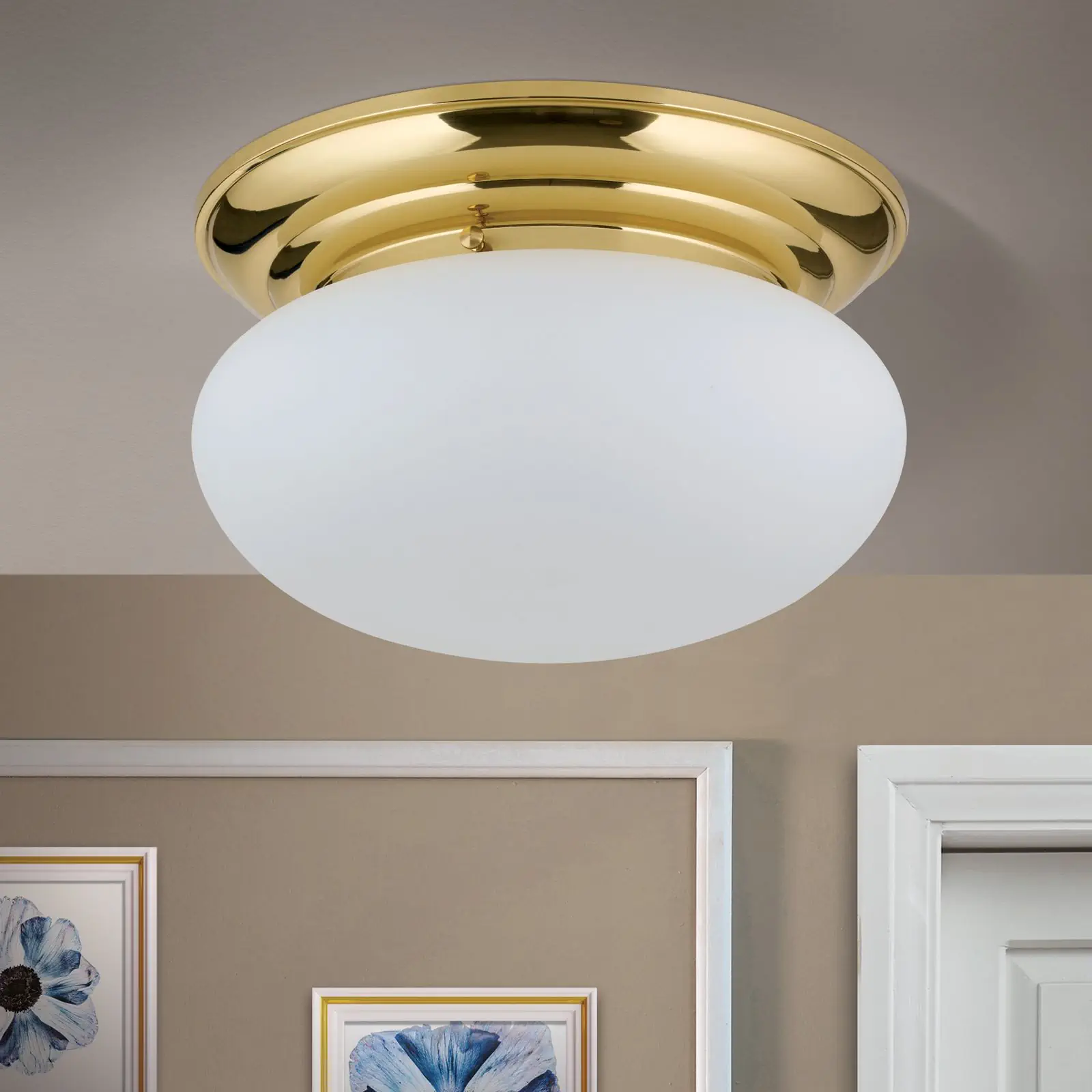 Plafonska lampa WIENER NOSTALGIE, sjajni mesing, sa opal-mat staklom, Ø 40 cm - 3