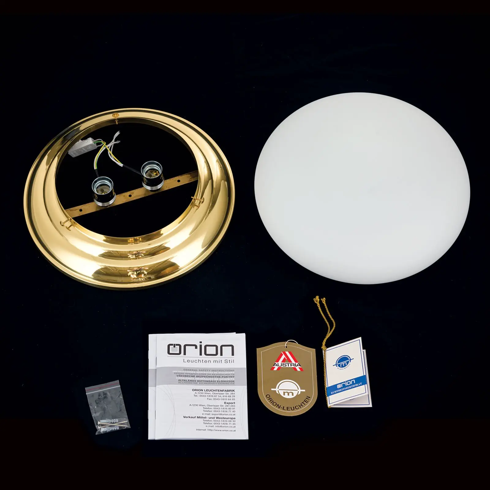 Plafonska lampa WIENER NOSTALGIE, sjajni mesing, sa opal-mat staklom, Ø 40 cm - 8