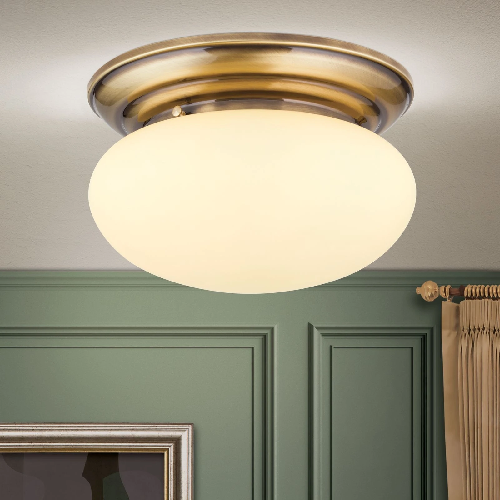 Plafonska lampa WIENER NOSTALGIE, Ø 40 cm, antik mesing, staklo u boji šampanjca - 2