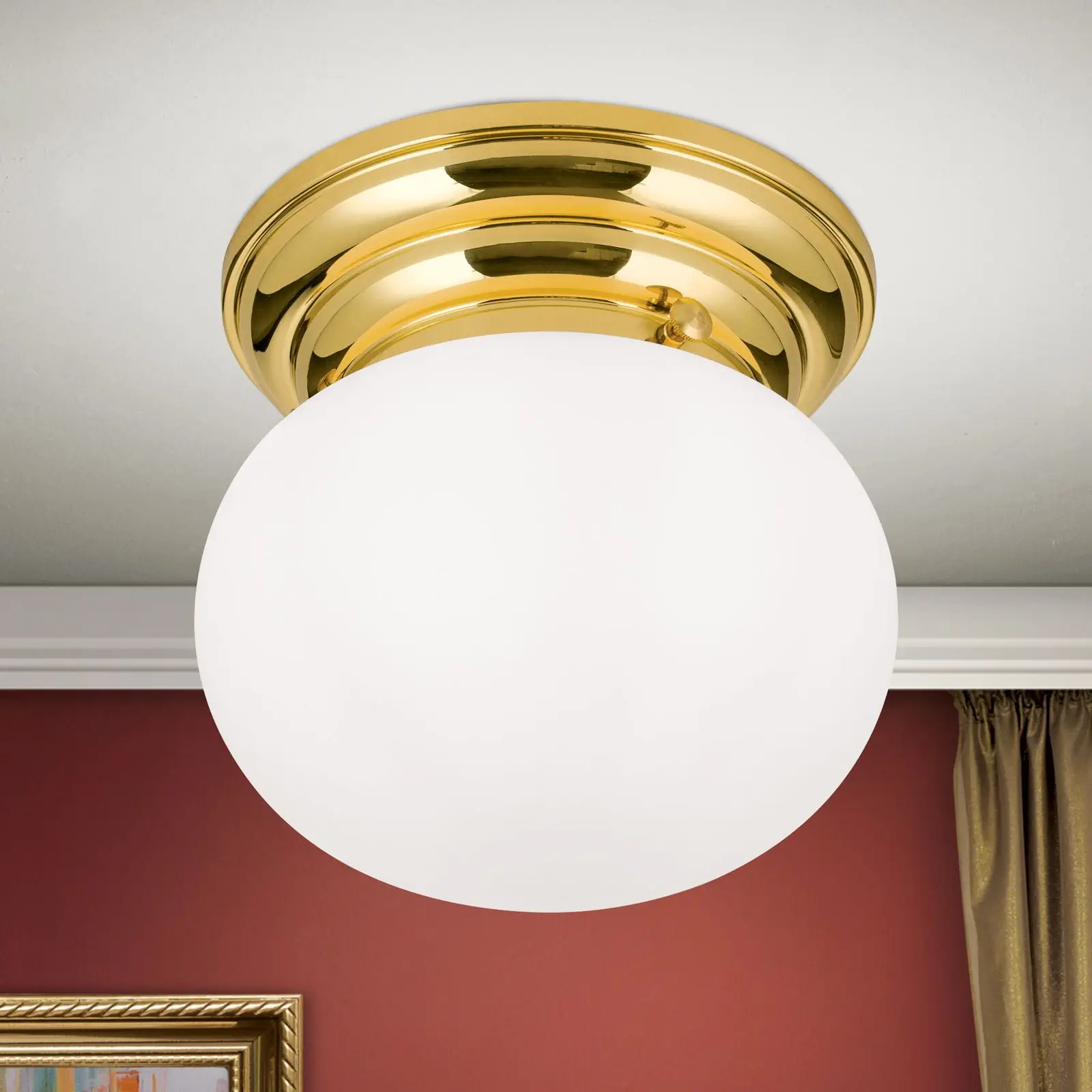 Plafonska lampa WIENER NOSTALGIE, sjajni mesing, sa opal-mat staklom, Ø 18 cm - 2