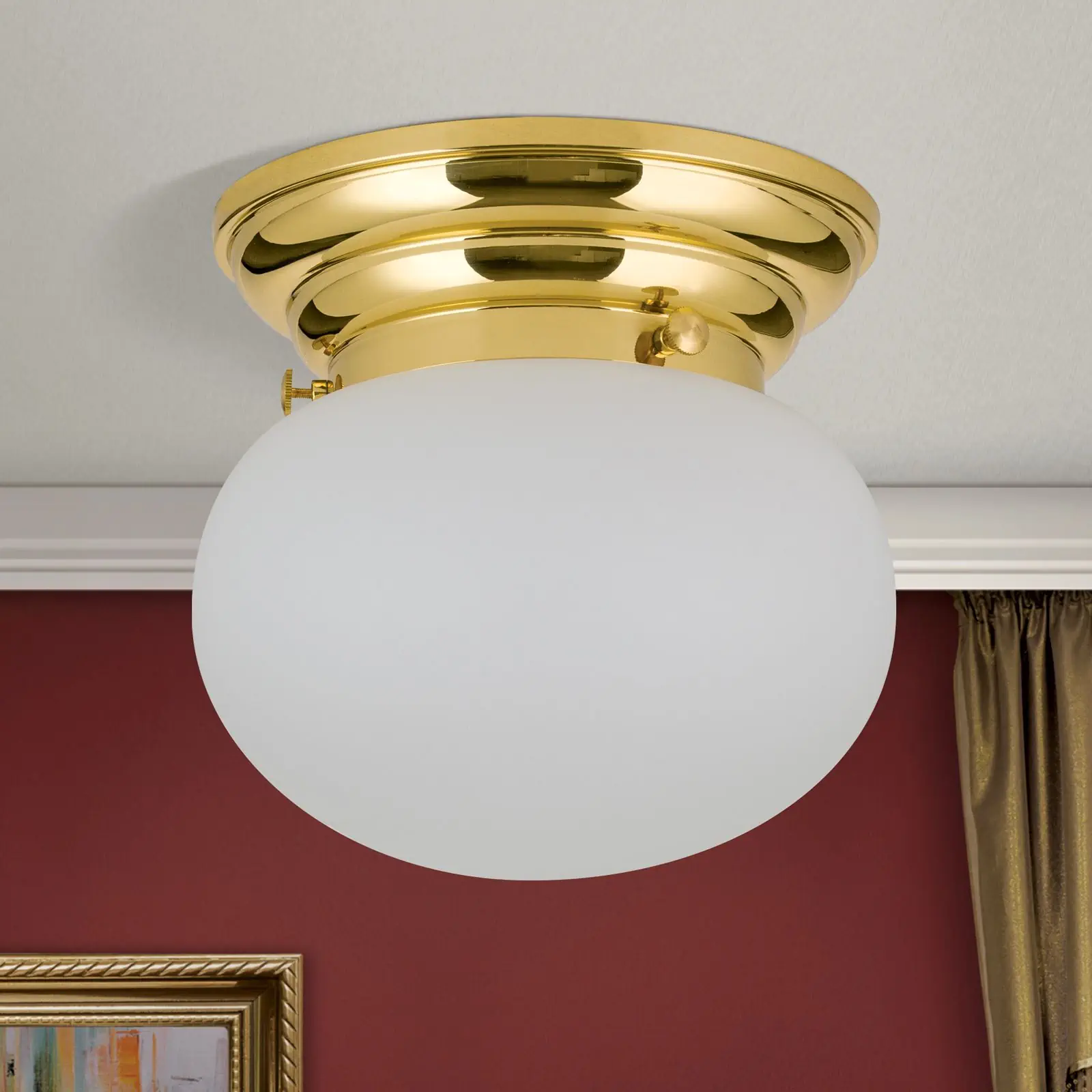 Plafonska lampa WIENER NOSTALGIE, sjajni mesing, sa opal-mat staklom, Ø 18 cm - 3