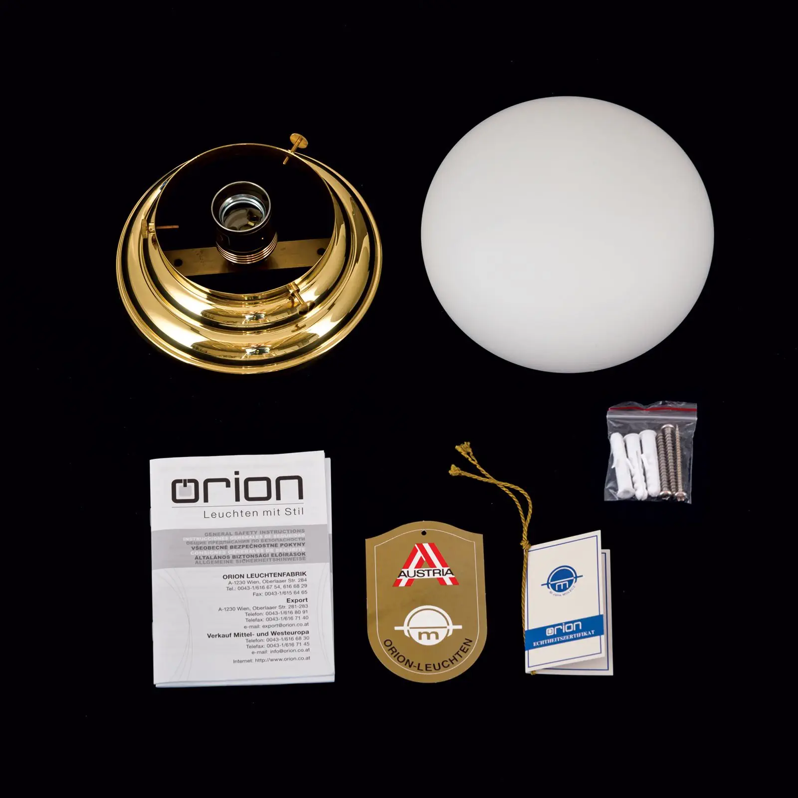 Plafonska lampa WIENER NOSTALGIE, sjajni mesing, sa opal-mat staklom, Ø 18 cm - 8