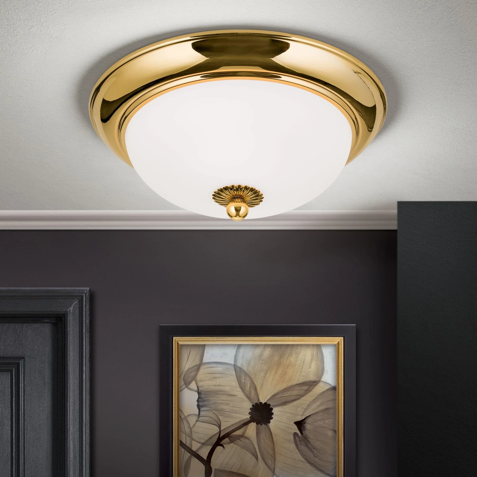 Plafonska lampa EMPIRE, 24-karatno pozlaćena, sa opalno mat staklom, sa ukrasnim dugmetom, Ø 26 cm - 2
