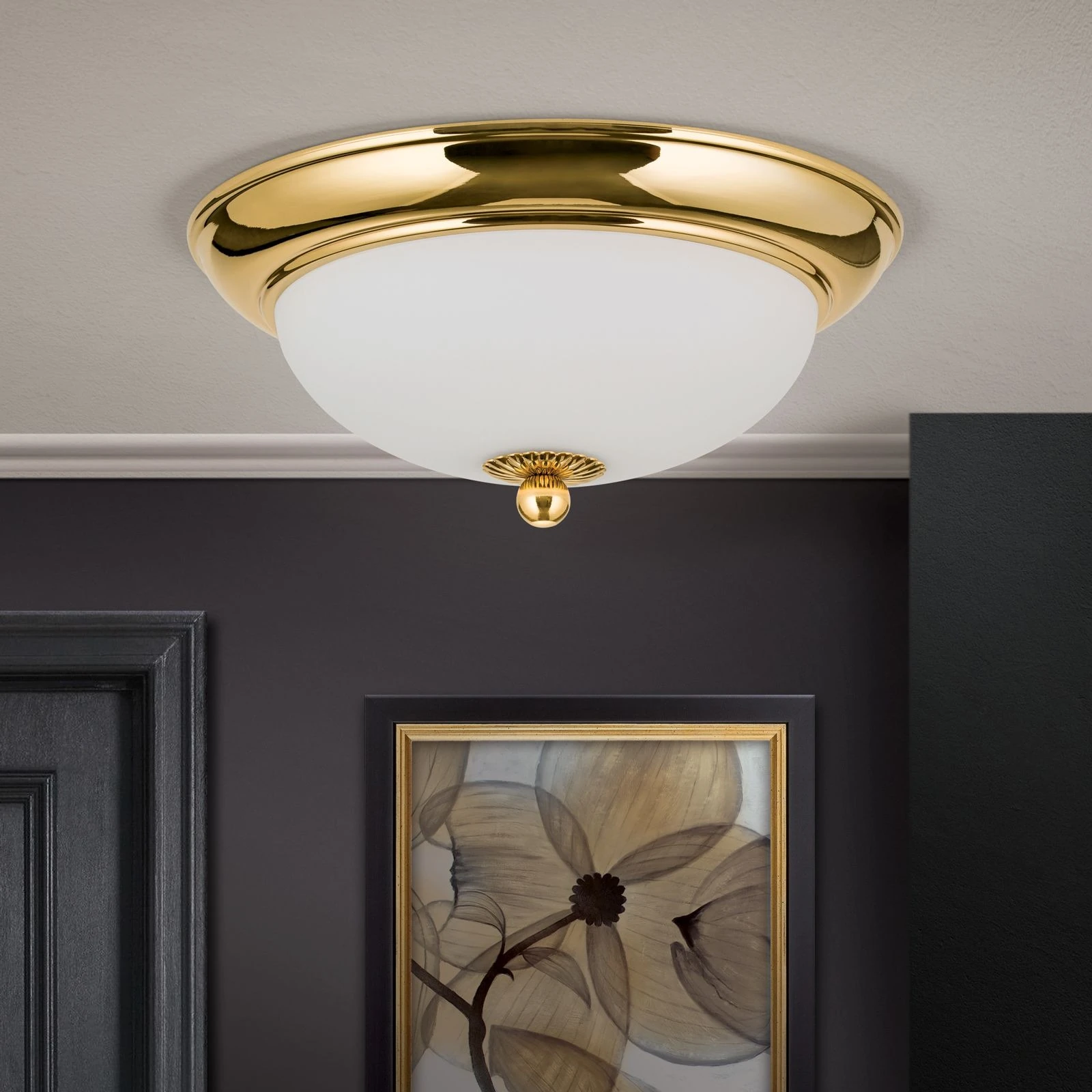 Plafonska lampa EMPIRE, 24-karatno pozlaćena, sa opalno mat staklom, sa ukrasnim dugmetom, Ø 26 cm - 3