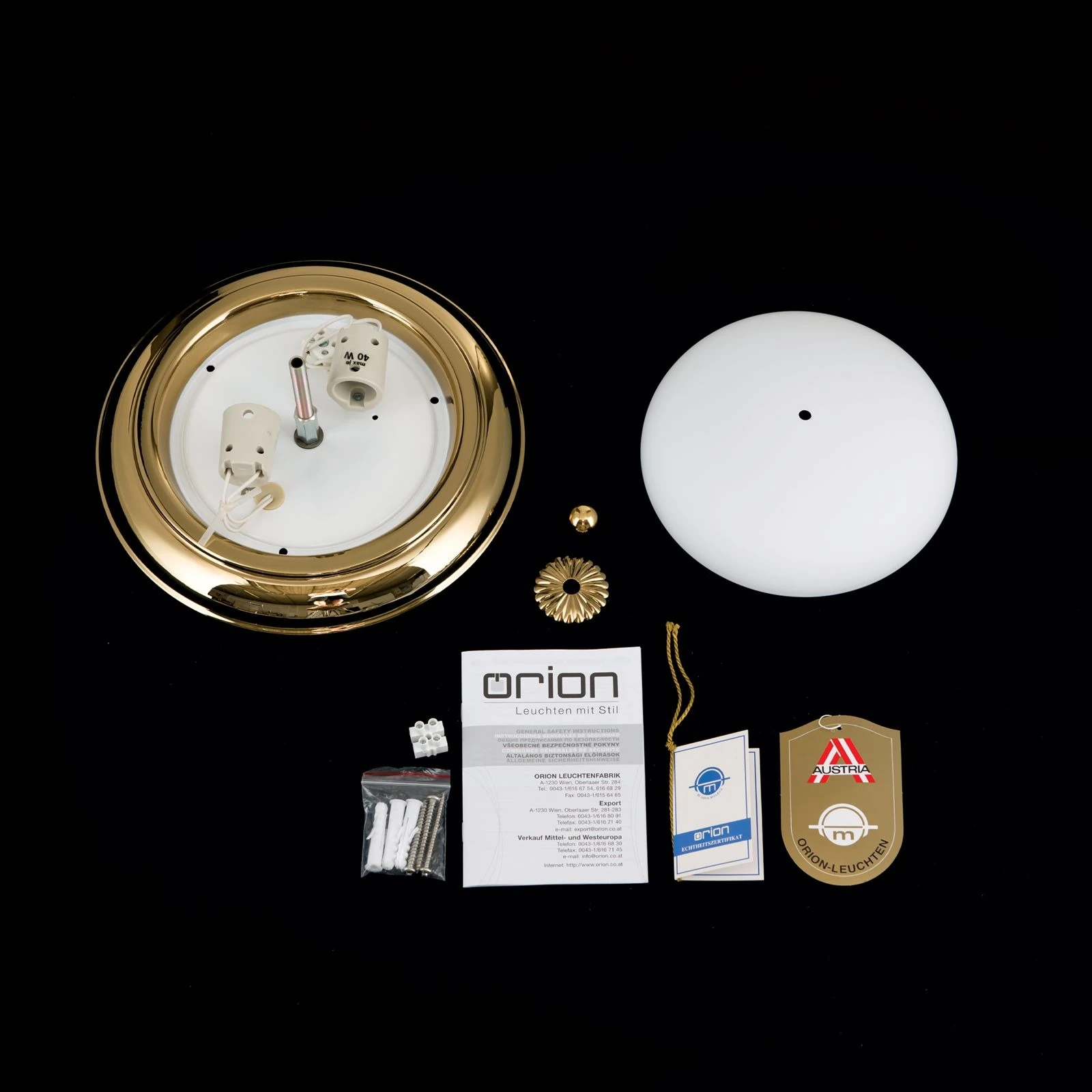 Plafonska lampa EMPIRE, 24-karatno pozlaćena, sa opalno mat staklom, sa ukrasnim dugmetom, Ø 26 cm - 8