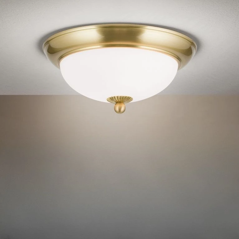Plafonska lampa EMPIRE, 26 cm, saten mesing, opal mat staklo - 1