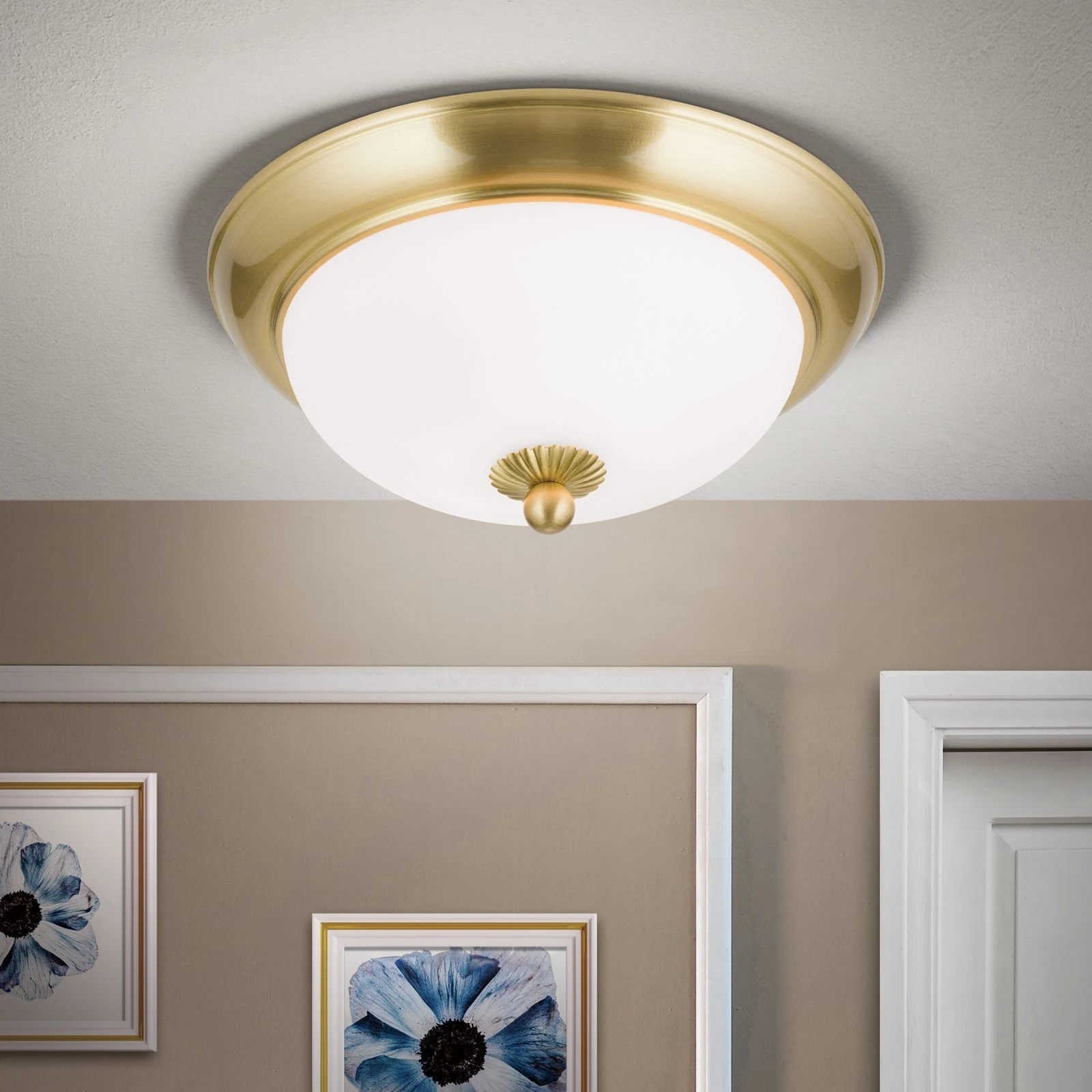 Plafonska lampa EMPIRE, 26 cm, saten mesing, opal mat staklo - 2