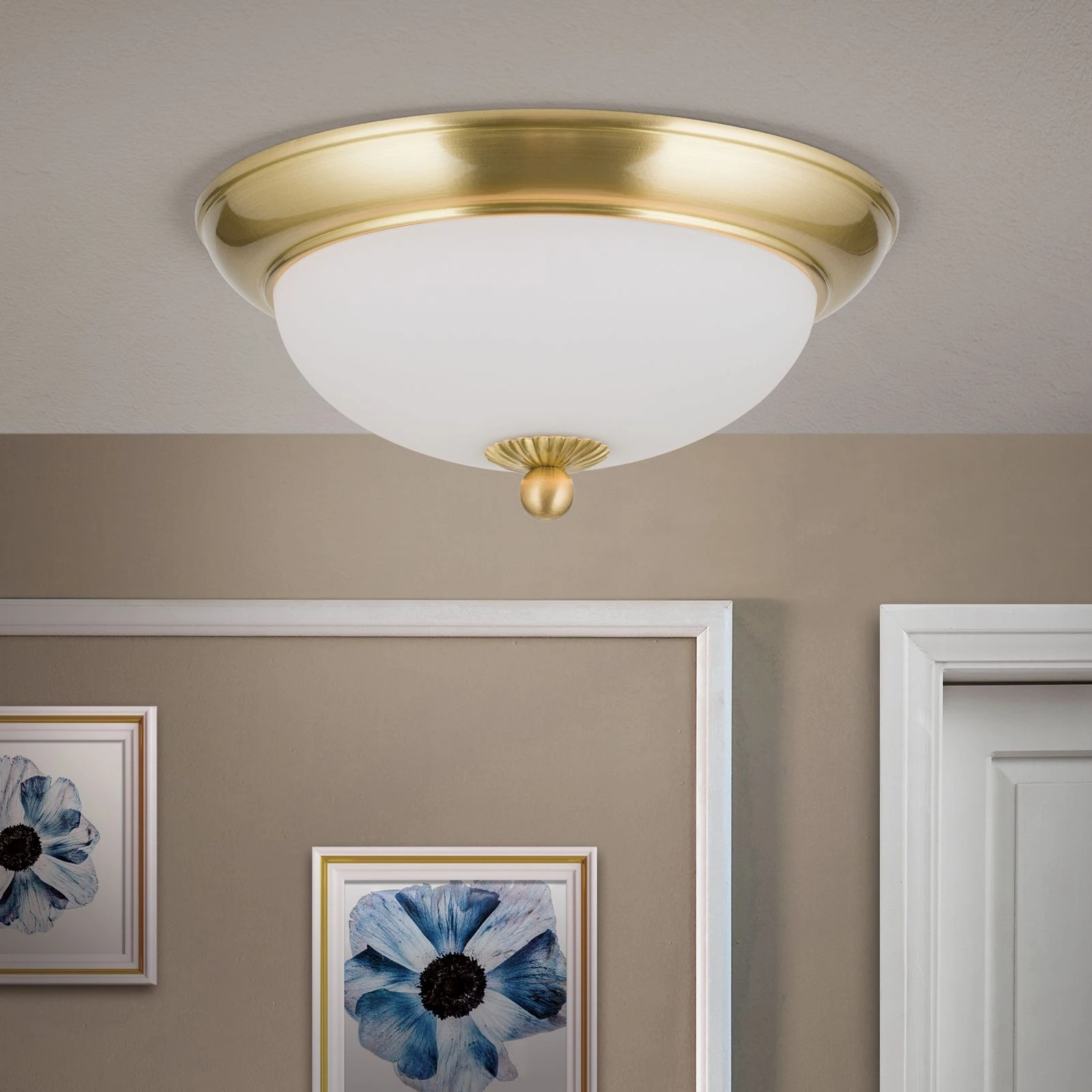 Plafonska lampa EMPIRE, 26 cm, saten mesing, opal mat staklo - 3