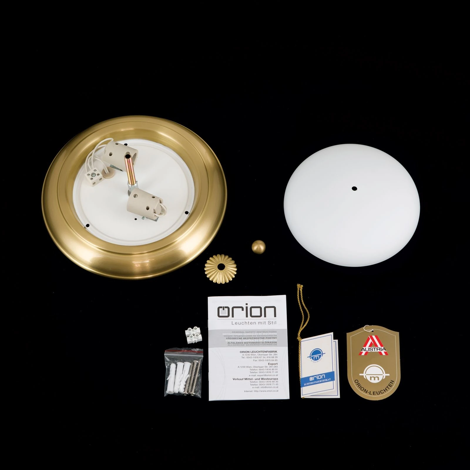 Plafonska lampa EMPIRE, 26 cm, saten mesing, opal mat staklo - 8