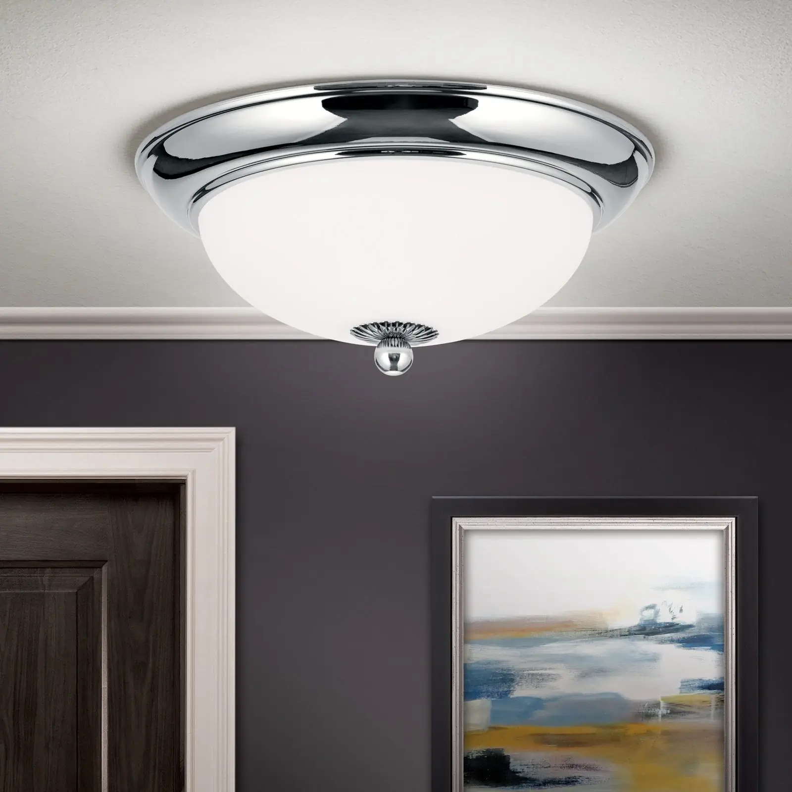 Plafonska lampa EMPIRE, hrom, sa opalno mat staklom, sa ukrasnim dugmetom, Ø 26 cm - 1