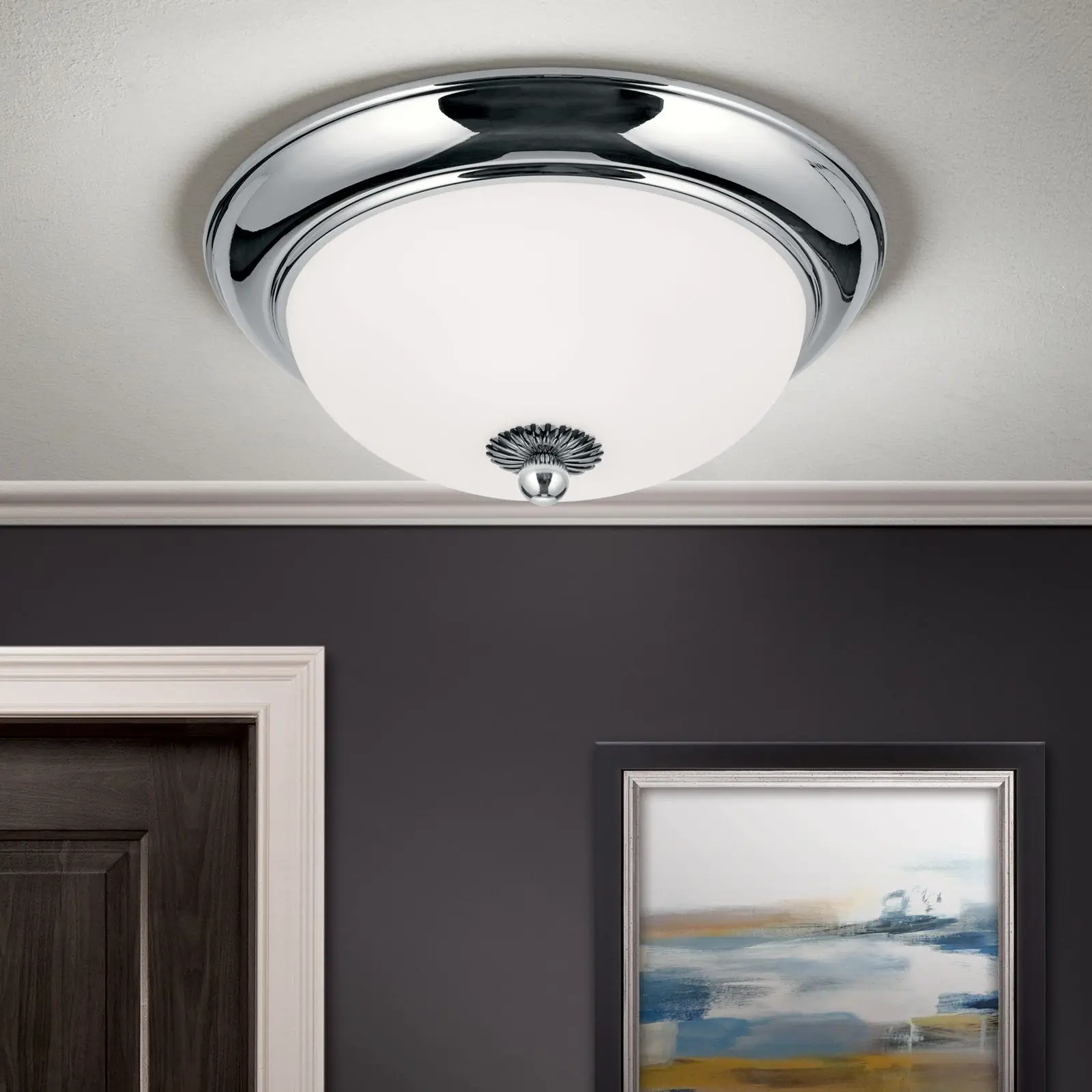 Plafonska lampa EMPIRE, hrom, sa opalno mat staklom, sa ukrasnim dugmetom, Ø 26 cm - 2