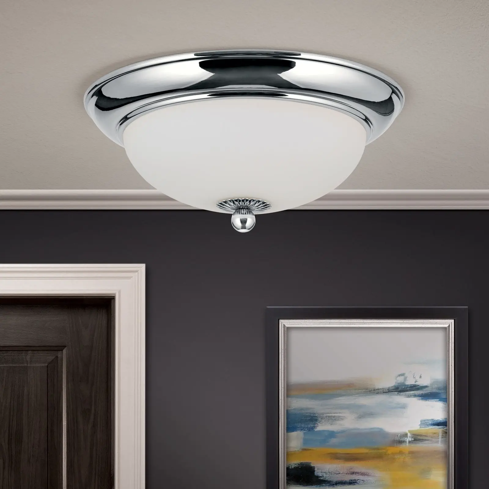 Plafonska lampa EMPIRE, hrom, sa opalno mat staklom, sa ukrasnim dugmetom, Ø 26 cm - 3