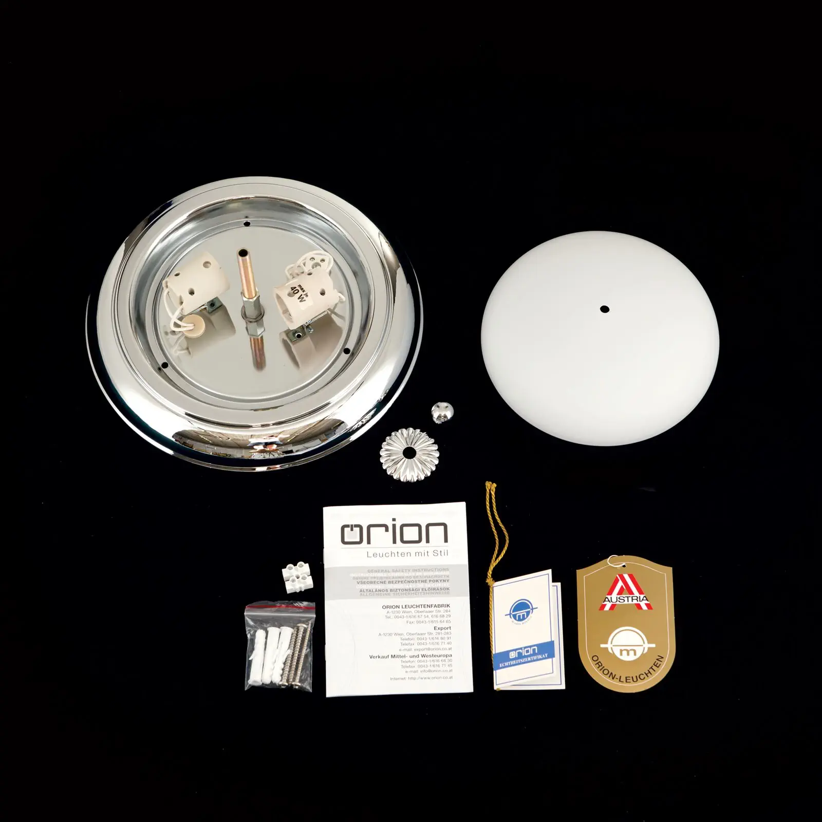 Plafonska lampa EMPIRE, hrom, sa opalno mat staklom, sa ukrasnim dugmetom, Ø 26 cm - 8