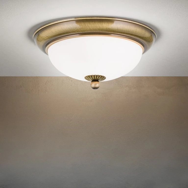 Plafonska lampa EMPIRE, antik mesing, sa opalno mat staklom, sa ukrasnim dugmetom, Ø 26 cm - 1