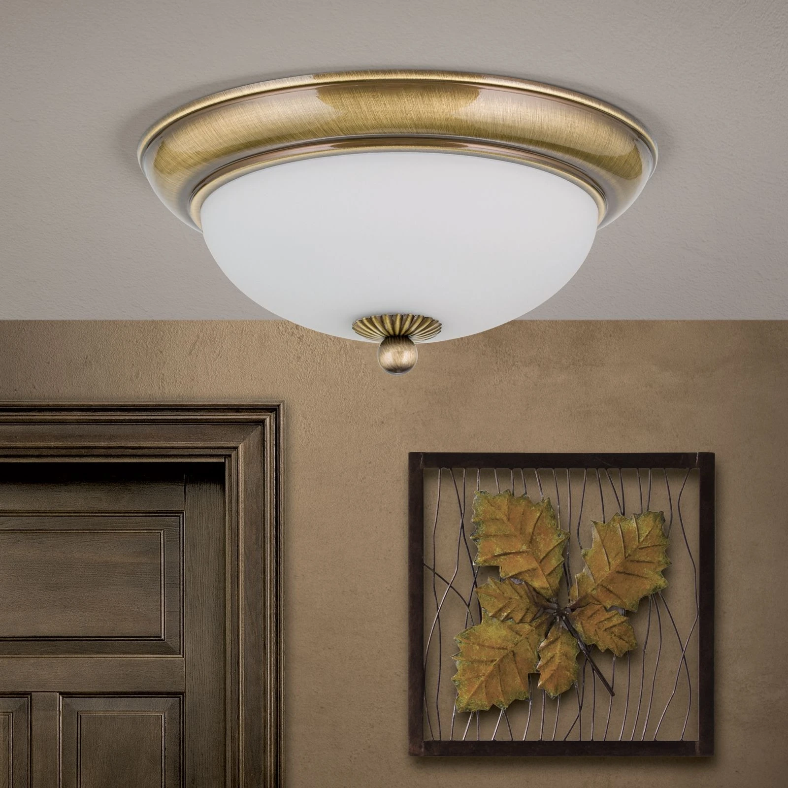 Plafonska lampa EMPIRE, antik mesing, sa opalno mat staklom, sa ukrasnim dugmetom, Ø 26 cm - 3