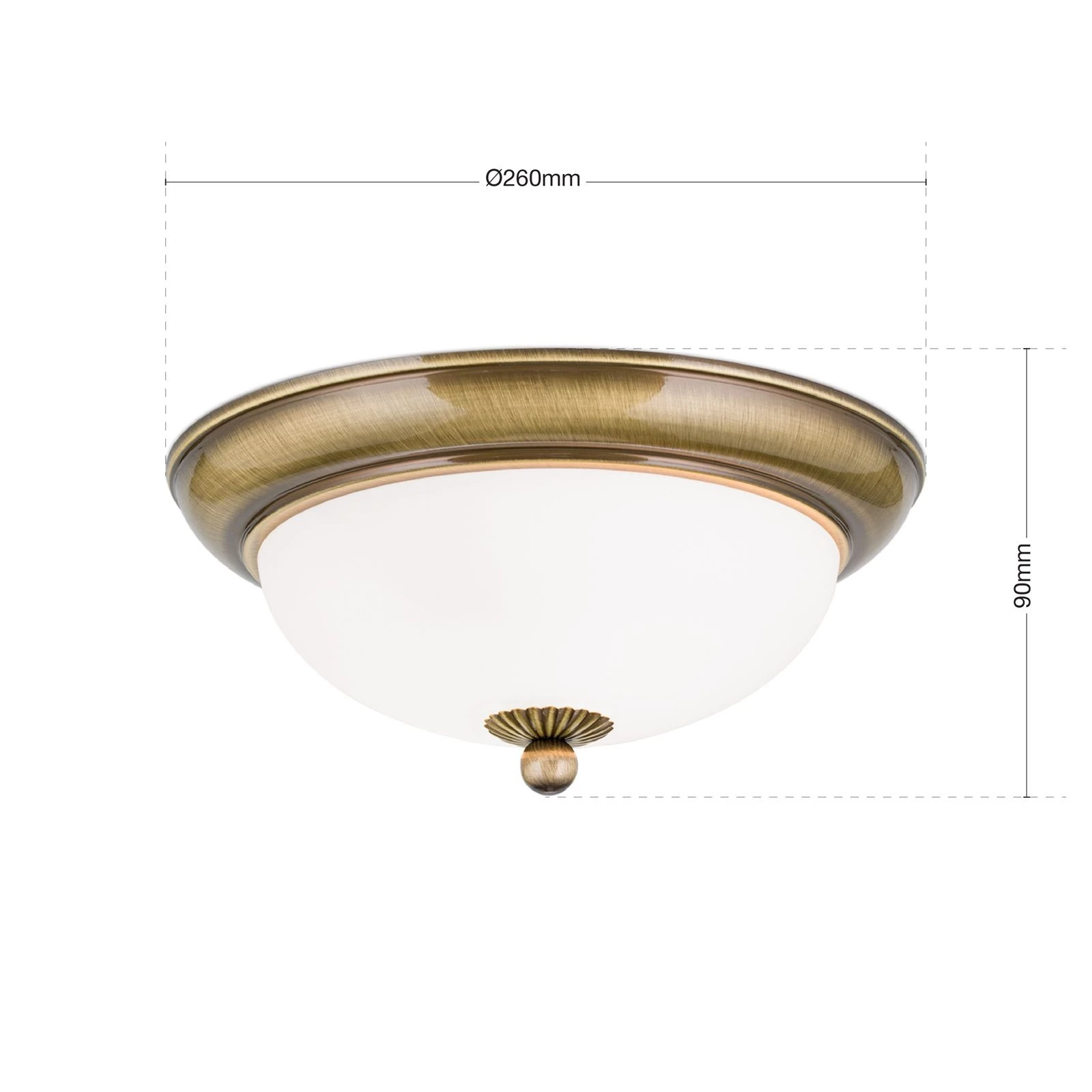 Plafonska lampa EMPIRE, antik mesing, sa opalno mat staklom, sa ukrasnim dugmetom, Ø 26 cm - 7