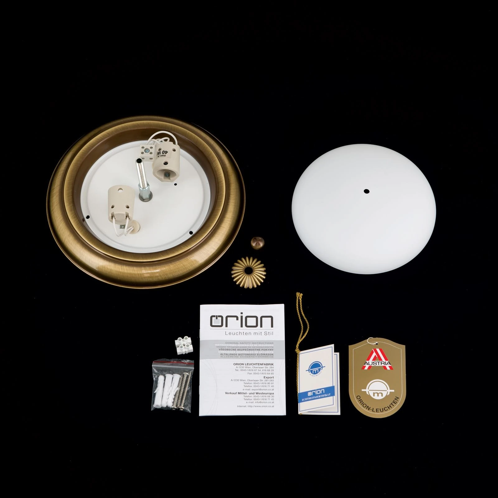 Plafonska lampa EMPIRE, antik mesing, sa opalno mat staklom, sa ukrasnim dugmetom, Ø 26 cm - 8