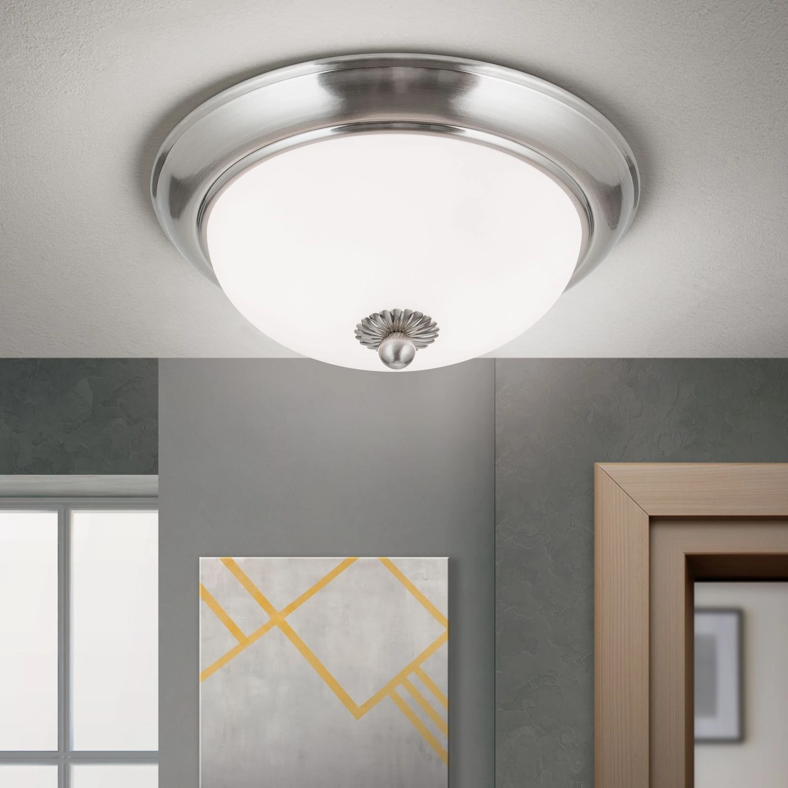 Plafonska lampa EMPIRE, 26 cm, saten hrom, opal mat staklo - 2
