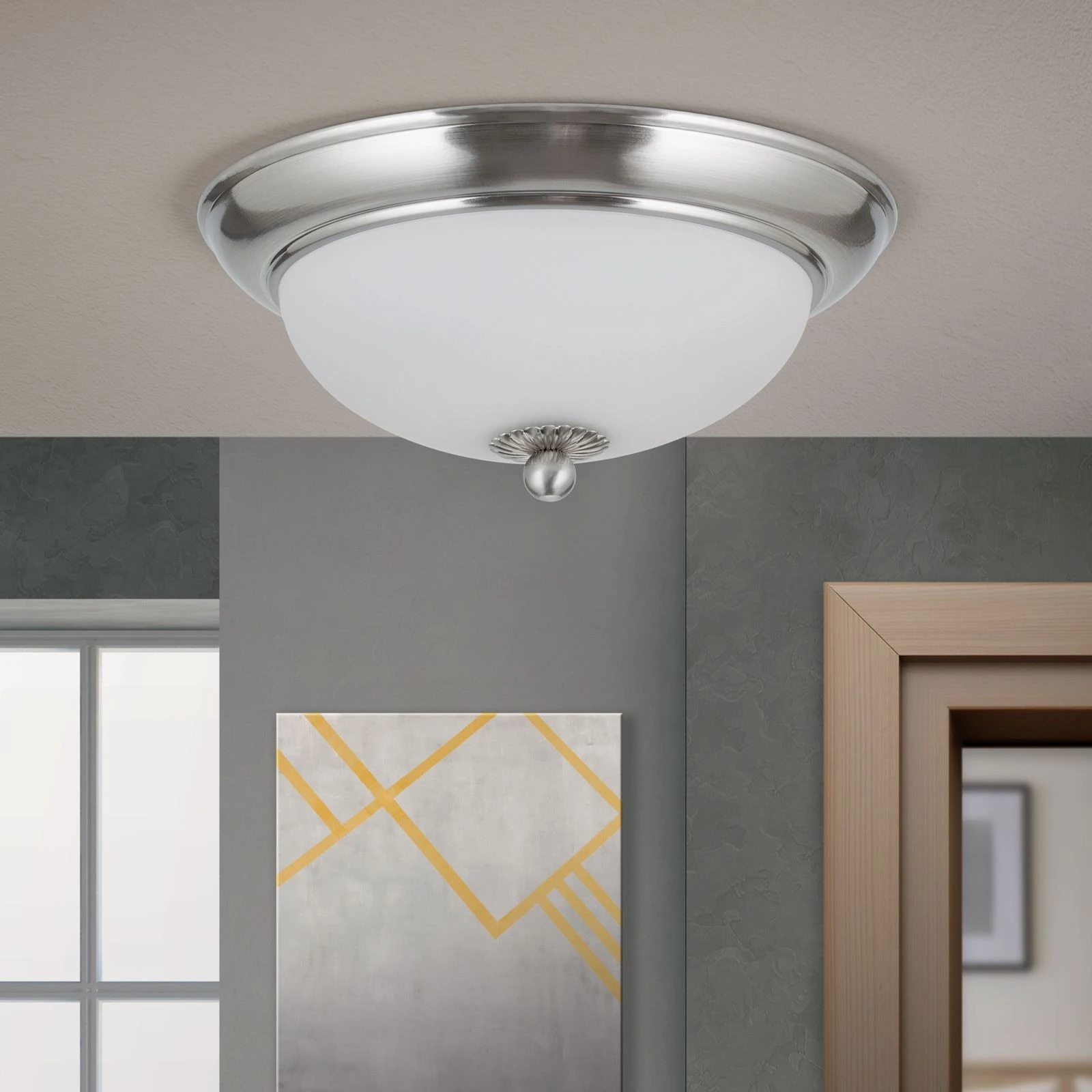 Plafonska lampa EMPIRE, 26 cm, saten hrom, opal mat staklo - 3