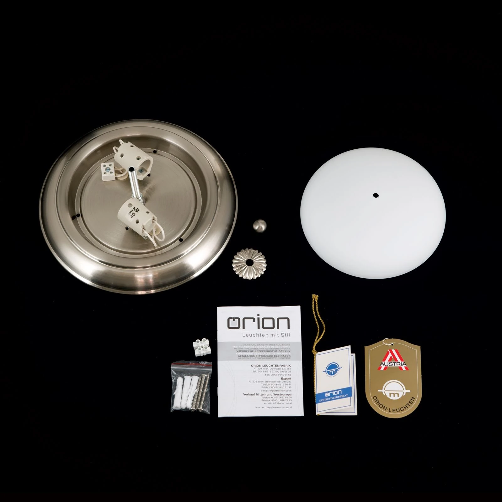 Plafonska lampa EMPIRE, 26 cm, saten hrom, opal mat staklo - 8