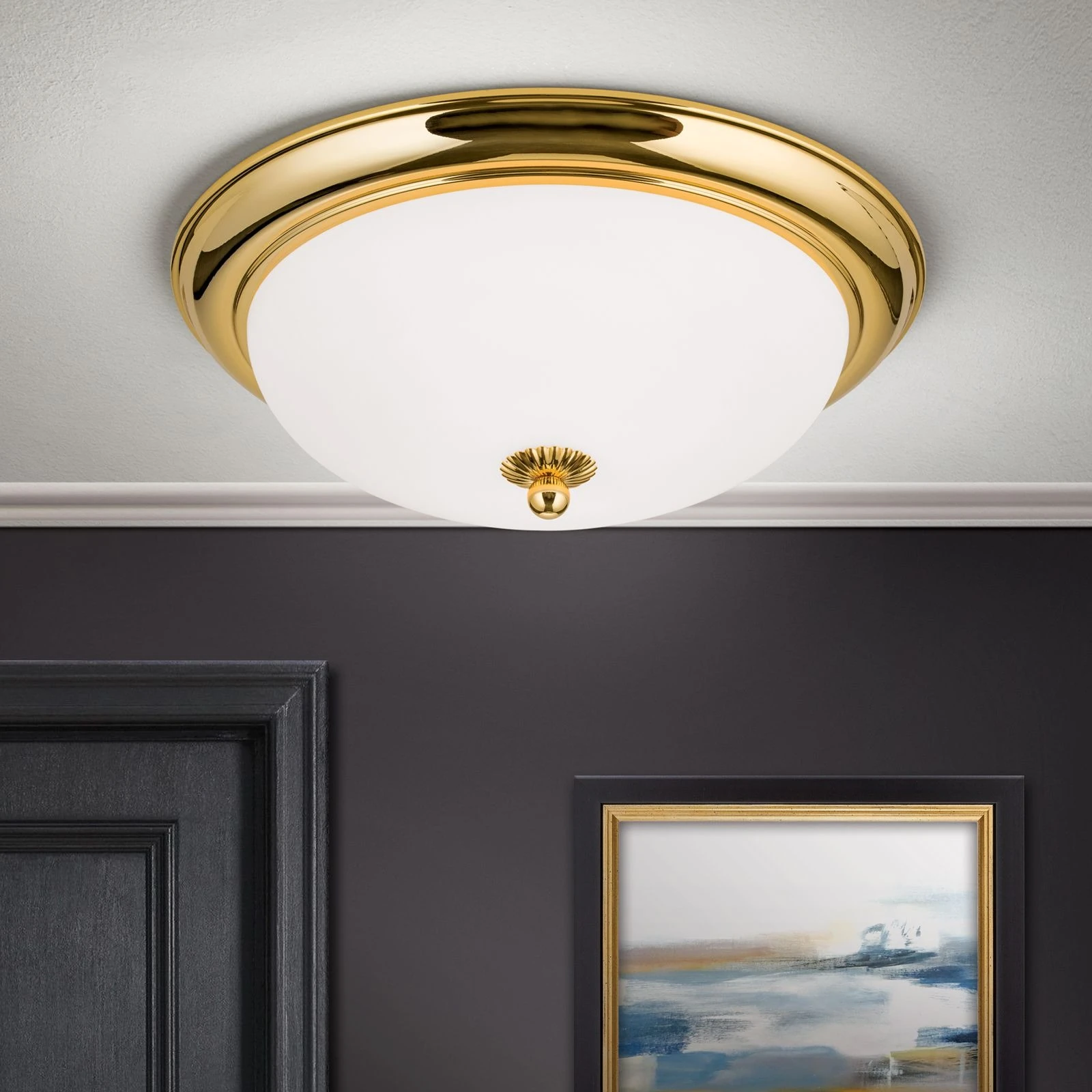 Plafonska lampa EMPIRE, 24-karatno pozlaćena, sa opalno mat staklom, sa ukrasnim dugmetom, Ø 35 cm - 2