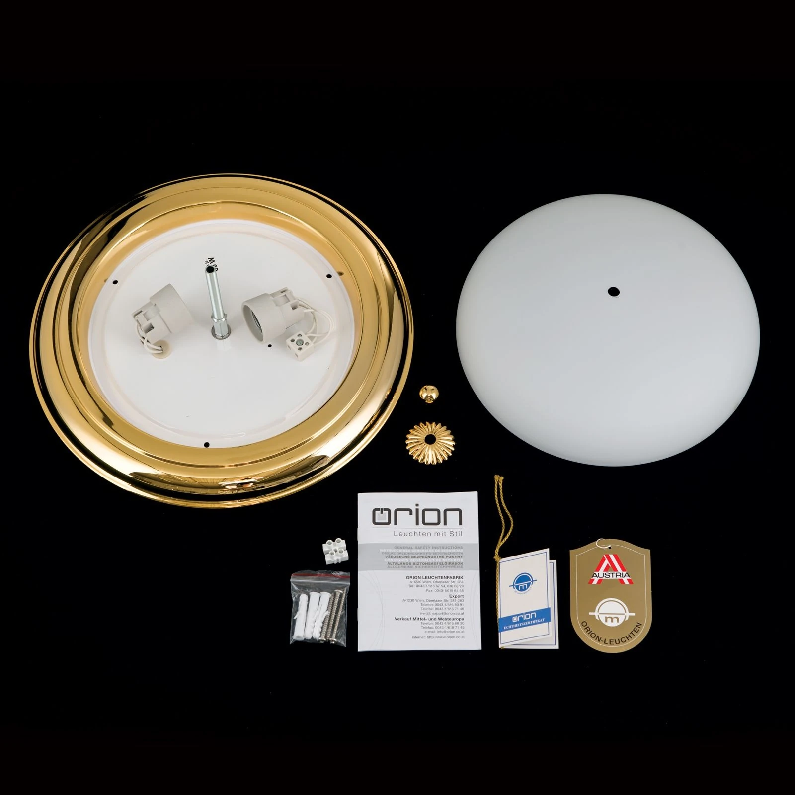 Plafonska lampa EMPIRE, 24-karatno pozlaćena, sa opalno mat staklom, sa ukrasnim dugmetom, Ø 35 cm - 8