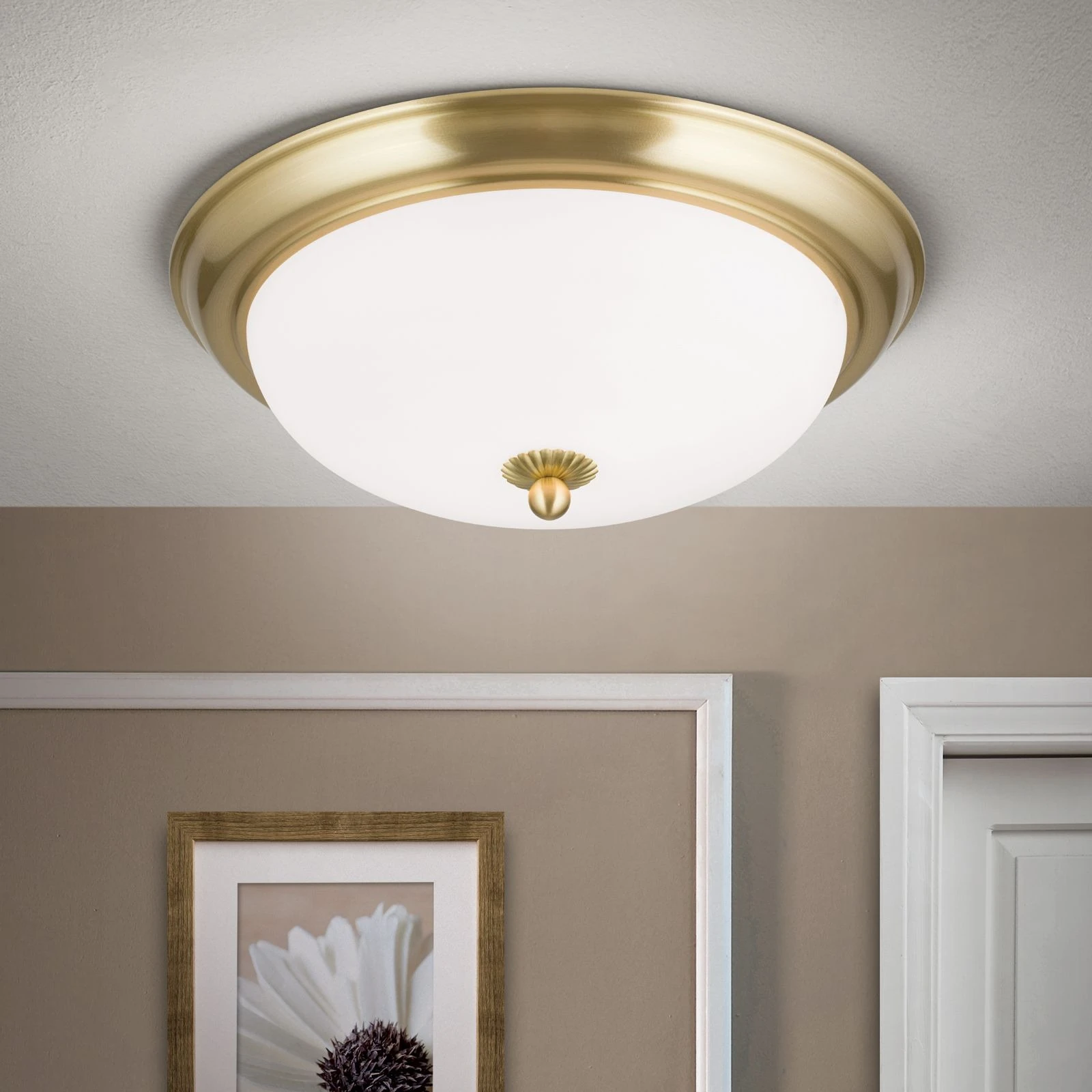 Plafonska lampa WIENER NOSTALGIE, Ø 35 cm, saten mesing, opal mat staklo - 2