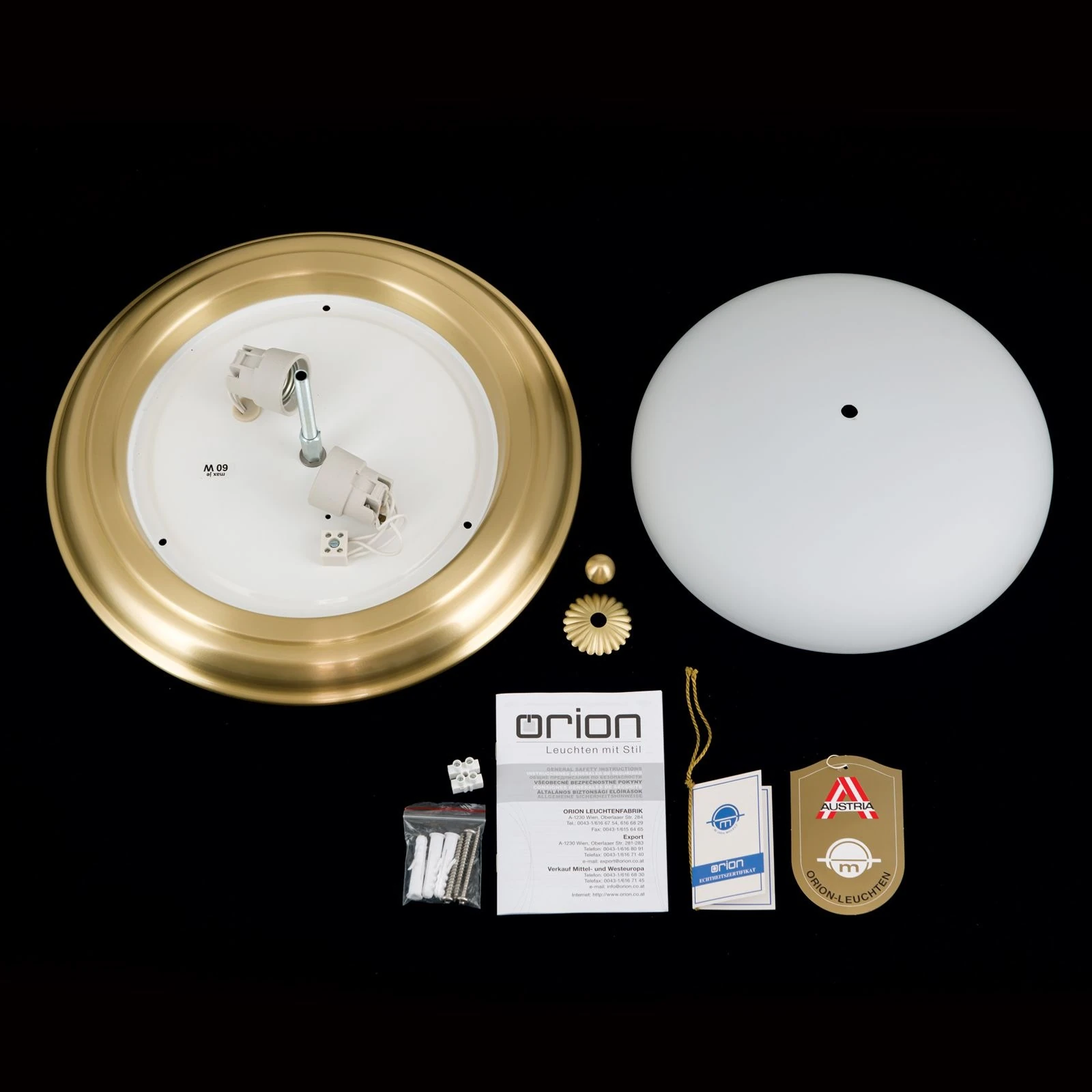 Plafonska lampa WIENER NOSTALGIE, Ø 35 cm, saten mesing, opal mat staklo - 8