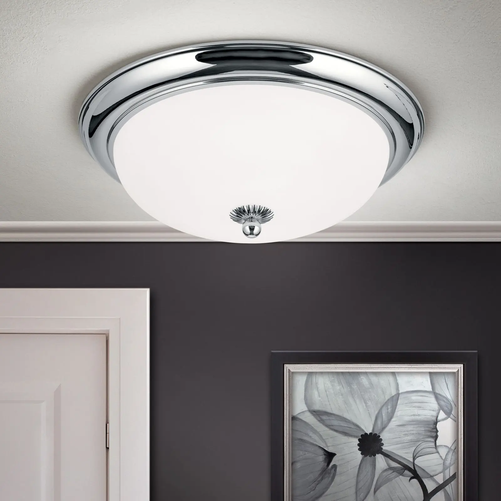 Plafonska lampa EMPIRE, hrom, sa opalno mat staklom, sa ukrasnim dugmetom, Ø 35 cm - 2