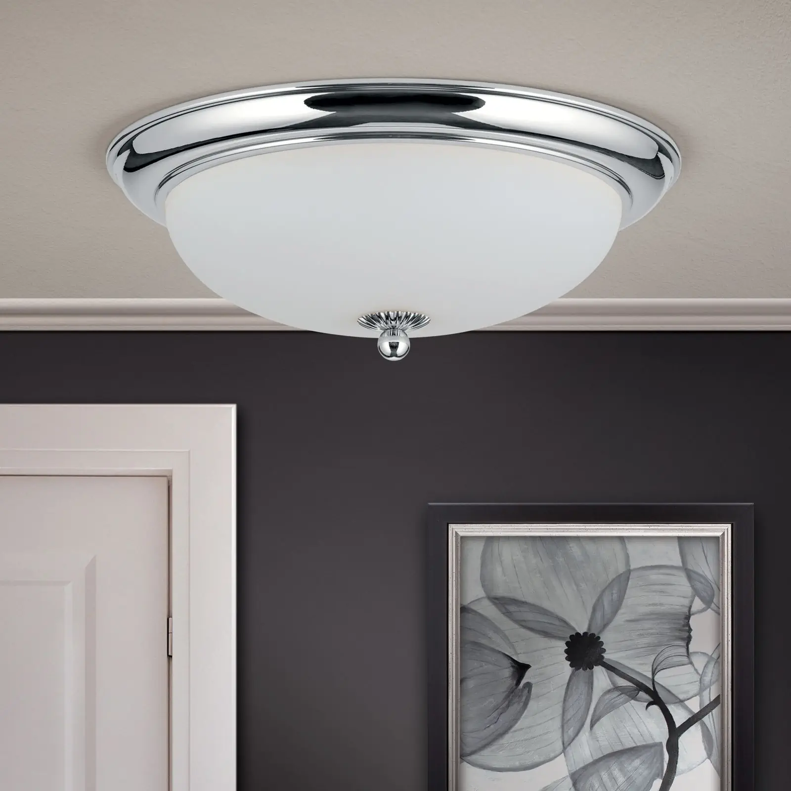 Plafonska lampa EMPIRE, hrom, sa opalno mat staklom, sa ukrasnim dugmetom, Ø 35 cm - 3