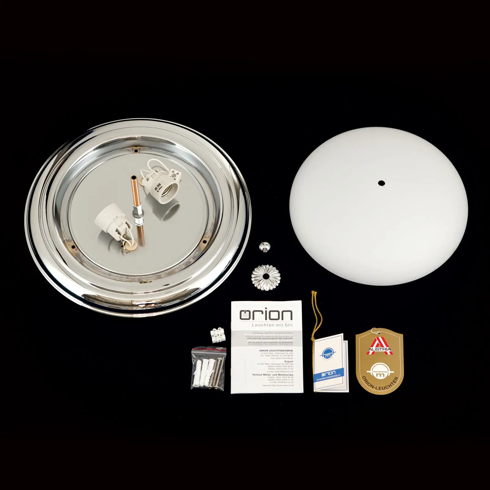 Plafonska lampa EMPIRE, hrom, sa opalno mat staklom, sa ukrasnim dugmetom, Ø 35 cm - 8