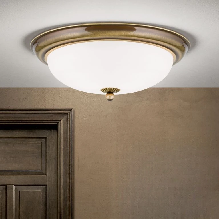 Plafonska lampa EMPIRE, antik mesing, sa opalno mat staklom, sa ukrasnim dugmetom, Ø 35 cm - 1