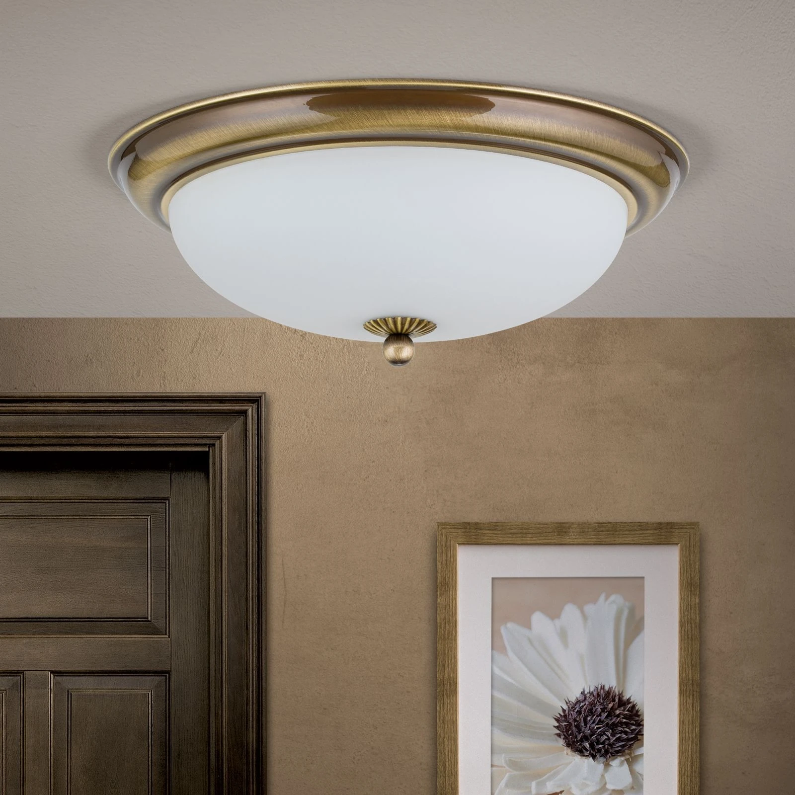 Plafonska lampa EMPIRE, antik mesing, sa opalno mat staklom, sa ukrasnim dugmetom, Ø 35 cm - 3