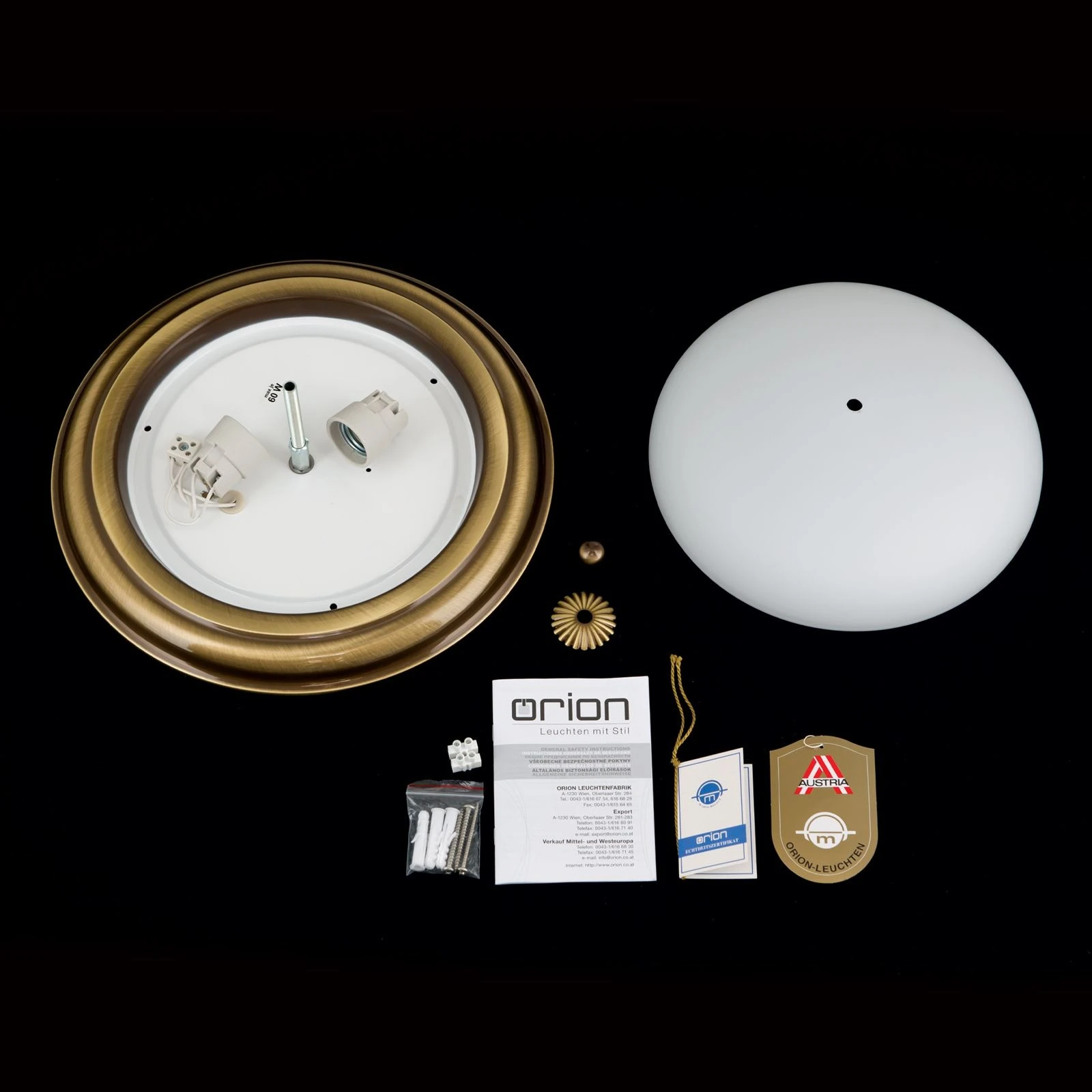 Plafonska lampa EMPIRE, antik mesing, sa opalno mat staklom, sa ukrasnim dugmetom, Ø 35 cm - 8