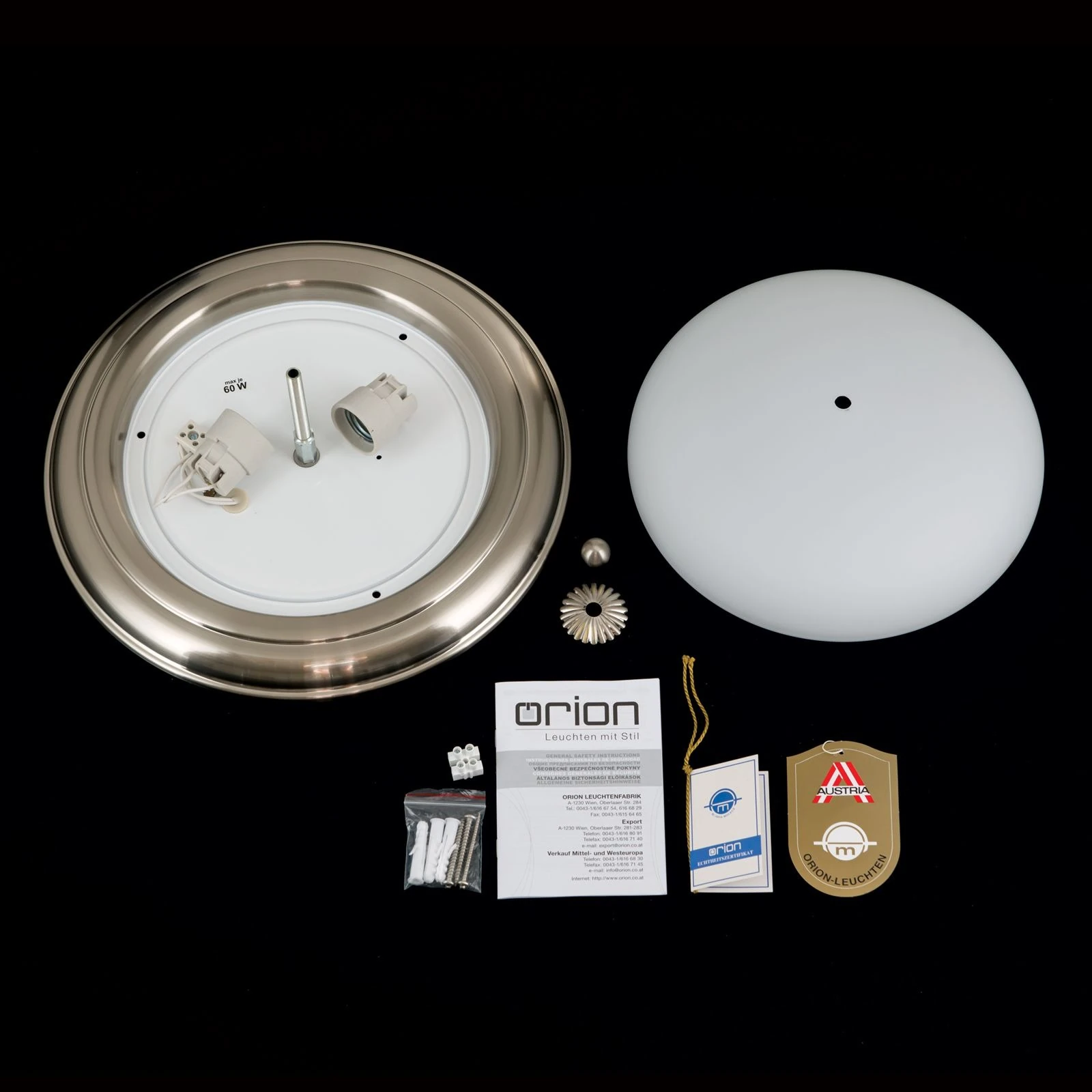 Plafonska lampa WIENER NOSTALGIE, Ø 35 cm, saten hrom, opal mat staklo - 8