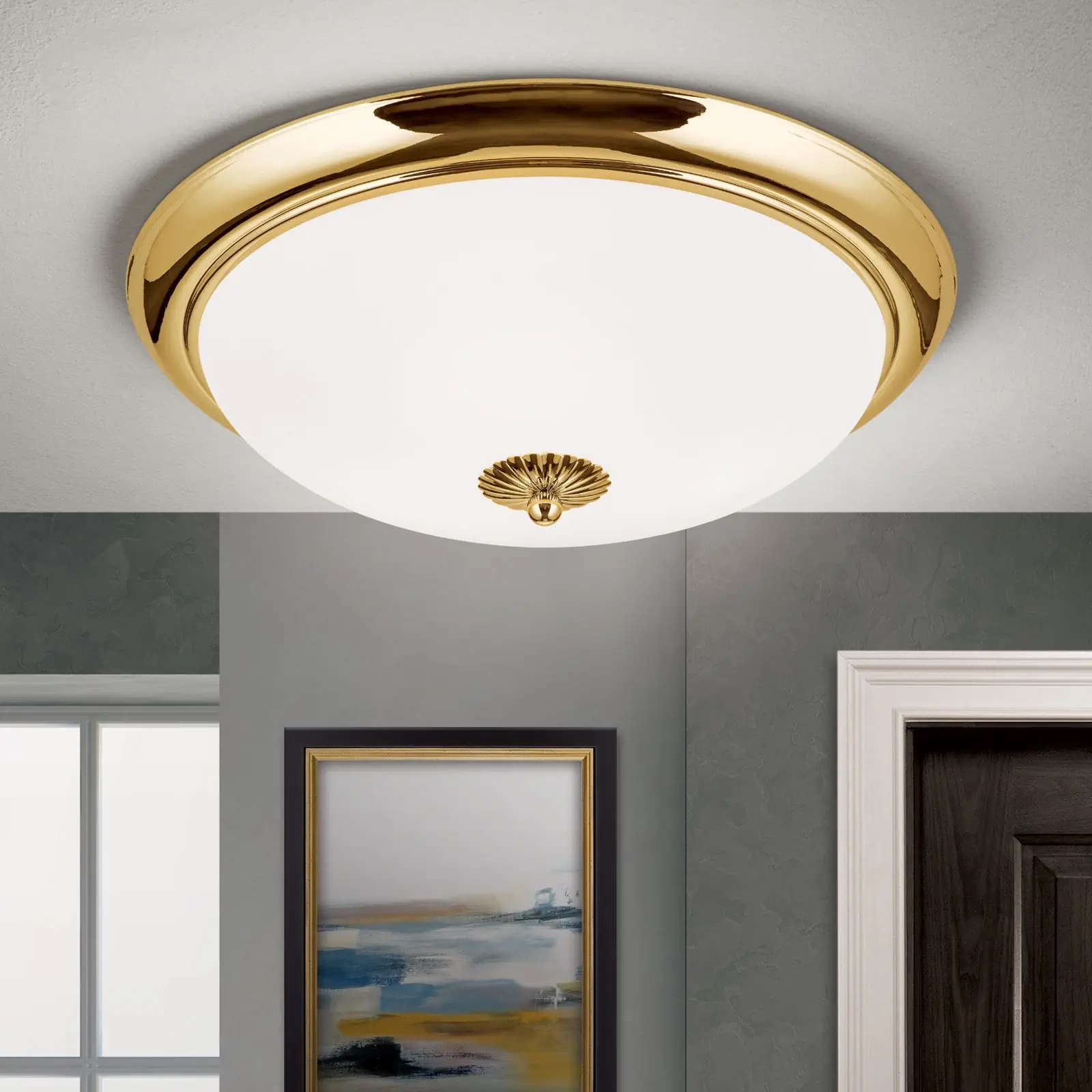 Plafonska lampa EMPIRE, zlato, sa opal-mat staklom, sa ukrasnim dugmetom, Ø 47 cm - 2