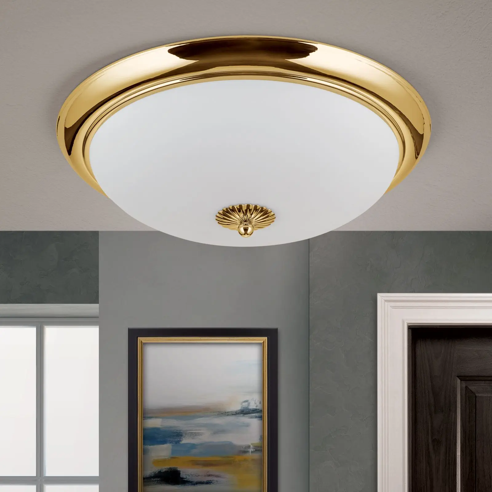 Plafonska lampa EMPIRE, zlato, sa opal-mat staklom, sa ukrasnim dugmetom, Ø 47 cm - 3