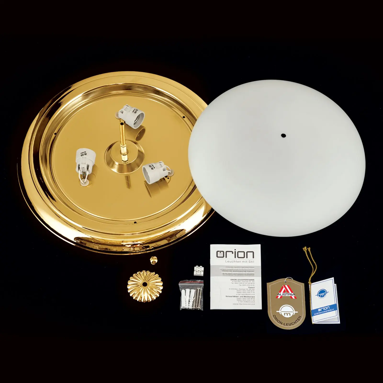 Plafonska lampa EMPIRE, zlato, sa opal-mat staklom, sa ukrasnim dugmetom, Ø 47 cm - 8