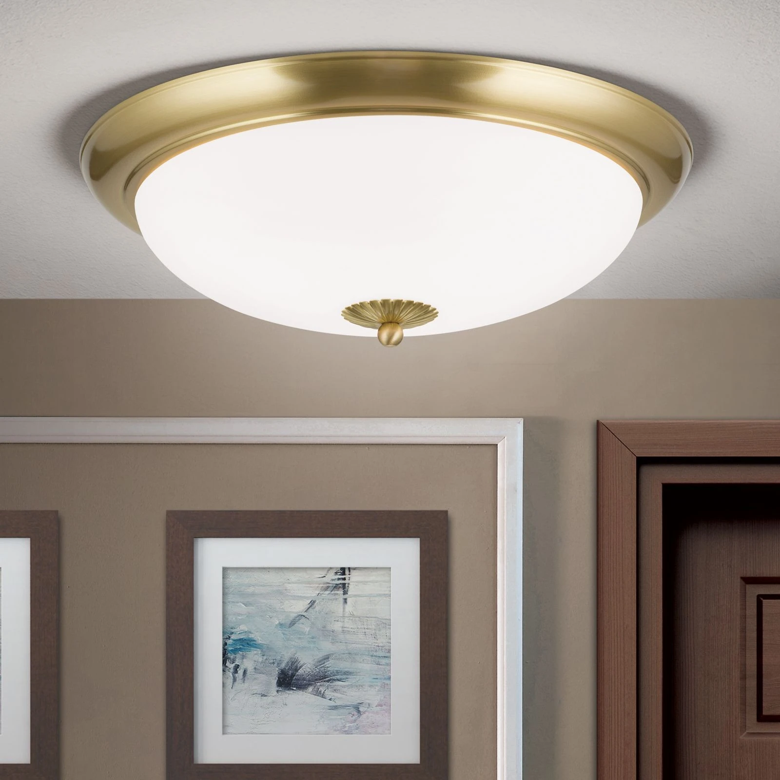 Plafonska lampa WIENER NOSTALGIE, Ø 47 cm, saten mesing, opal mat staklo - 1