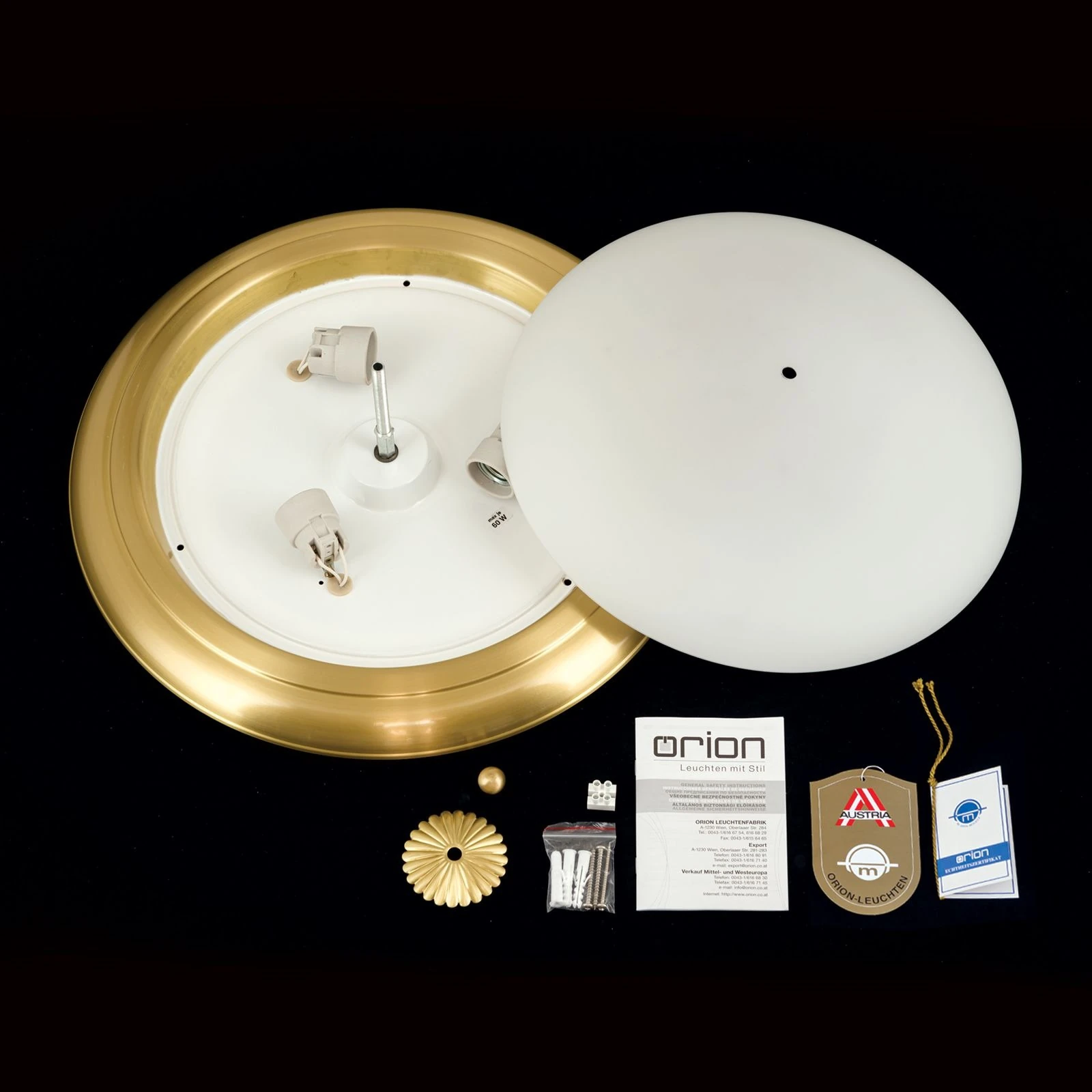 Plafonska lampa WIENER NOSTALGIE, Ø 47 cm, saten mesing, opal mat staklo - 8