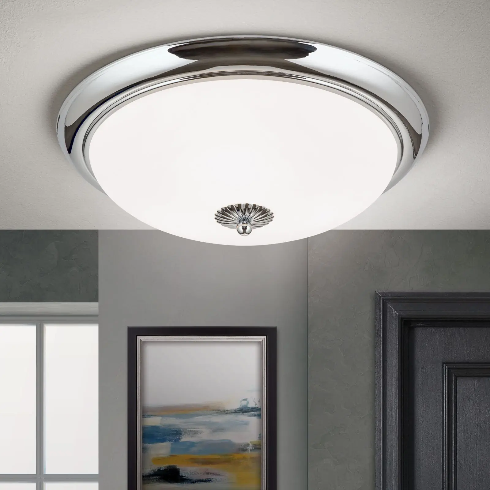 Plafonska lampa EMPIRE, hrom, sa opalno mat staklom, sa ukrasnim dugmetom, Ø 47 cm - 2