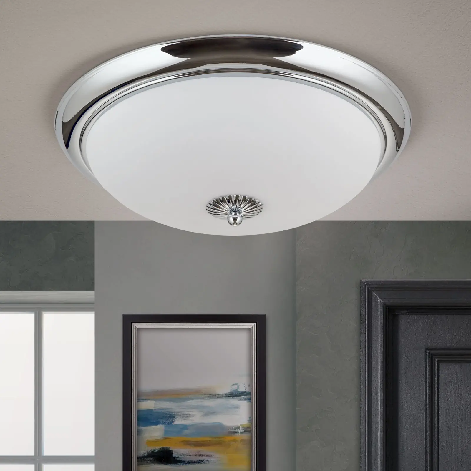 Plafonska lampa EMPIRE, hrom, sa opalno mat staklom, sa ukrasnim dugmetom, Ø 47 cm - 3