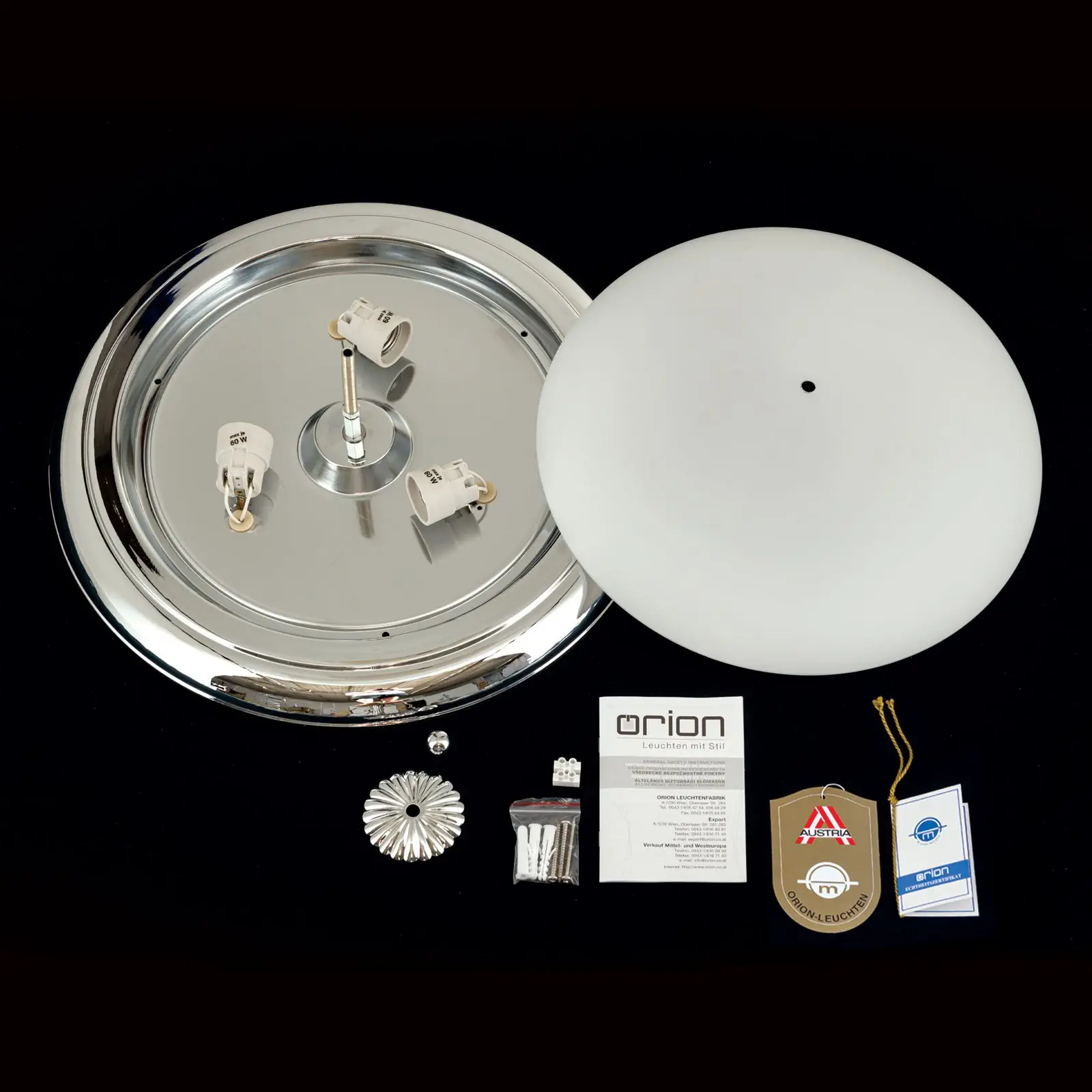 Plafonska lampa EMPIRE, hrom, sa opalno mat staklom, sa ukrasnim dugmetom, Ø 47 cm - 8