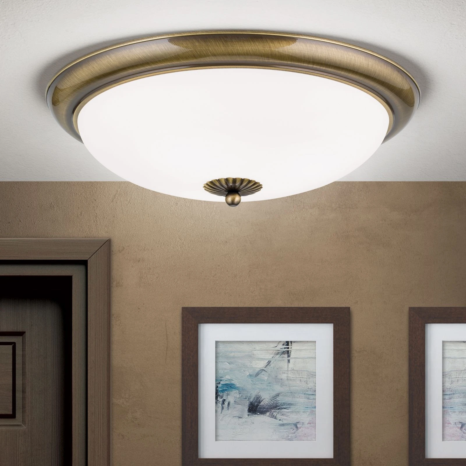 Plafonska lampa EMPIRE, antik mesing, sa opalno mat staklom, sa ukrasnim dugmetom, Ø 47 cm - 1