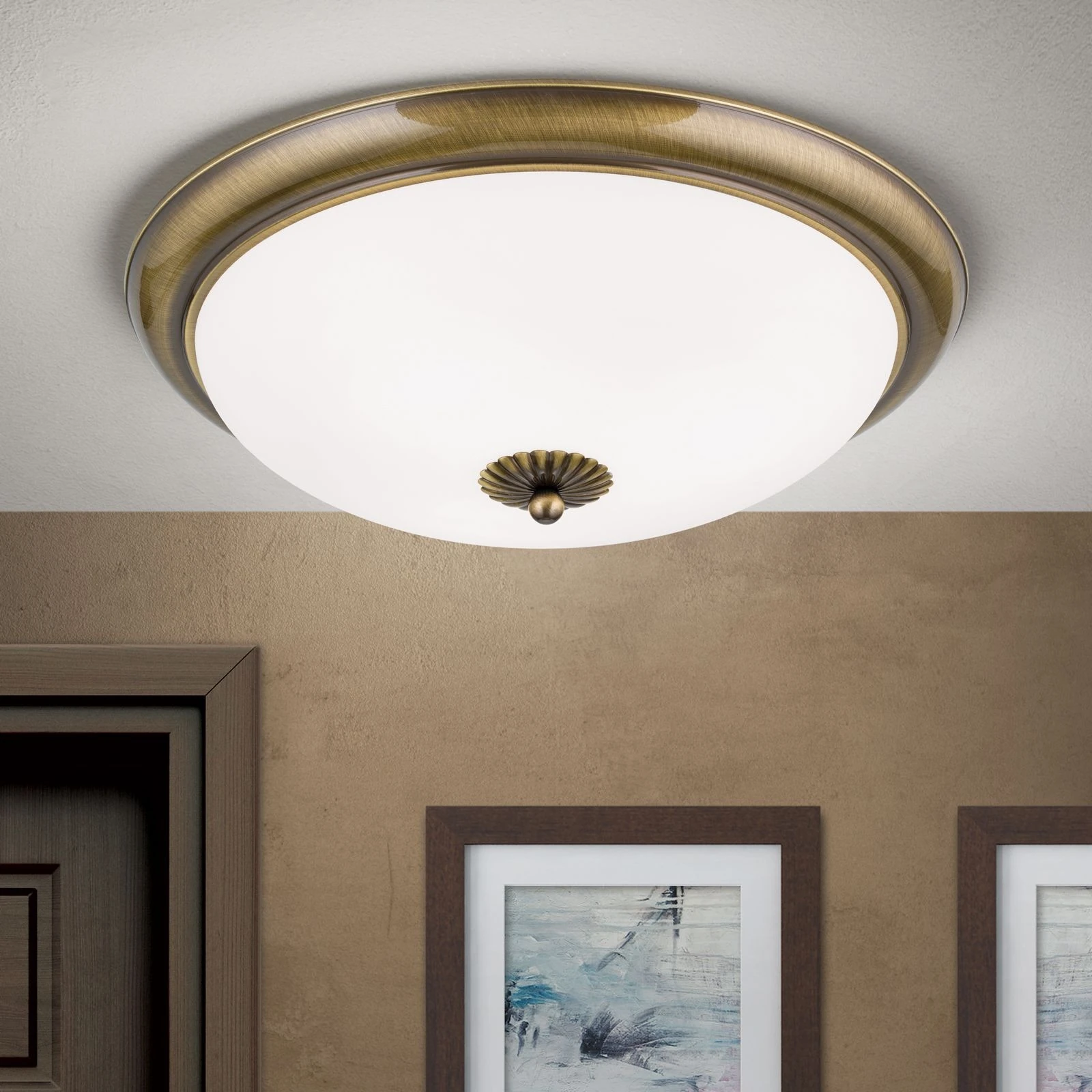 Plafonska lampa EMPIRE, antik mesing, sa opalno mat staklom, sa ukrasnim dugmetom, Ø 47 cm - 2