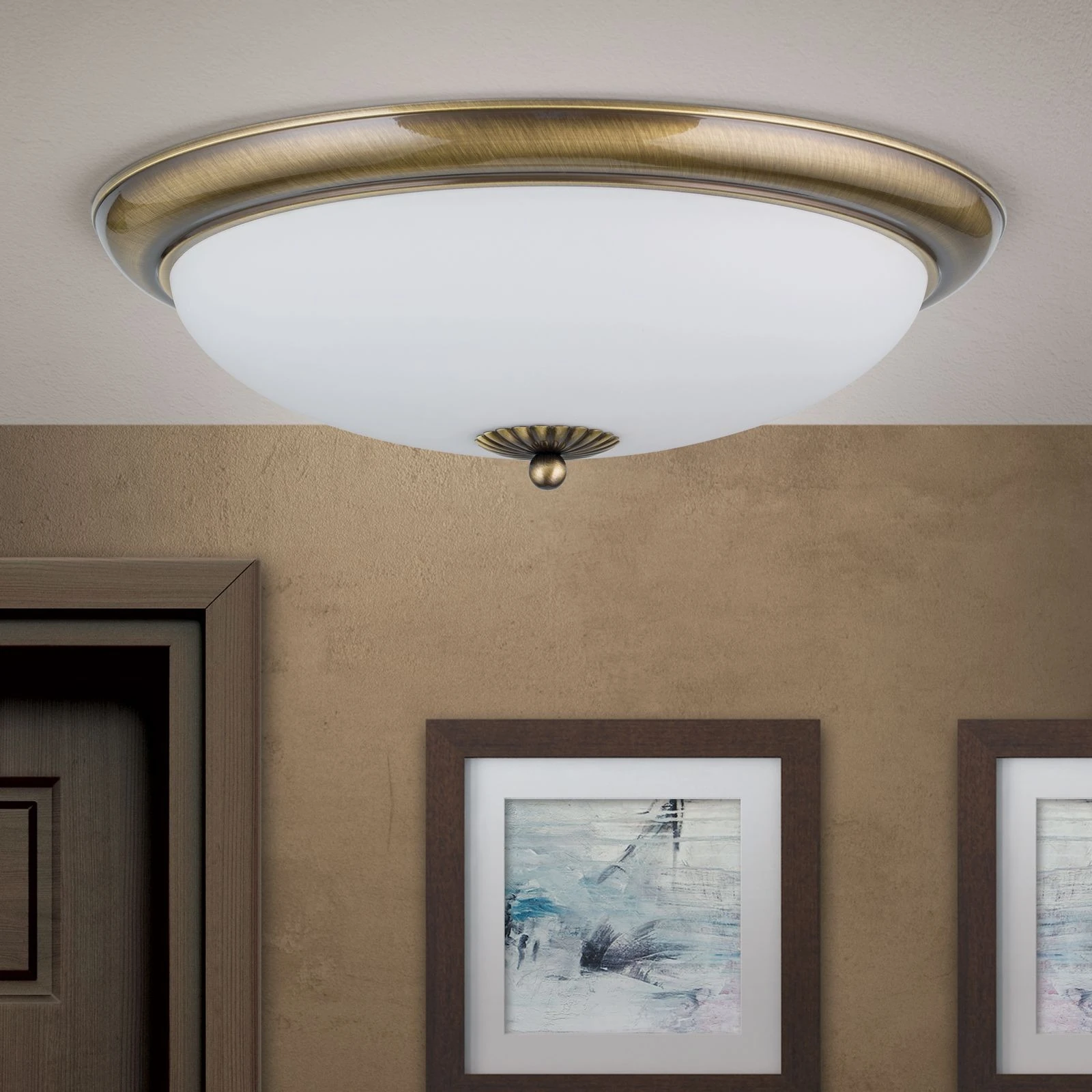 Plafonska lampa EMPIRE, antik mesing, sa opalno mat staklom, sa ukrasnim dugmetom, Ø 47 cm - 3