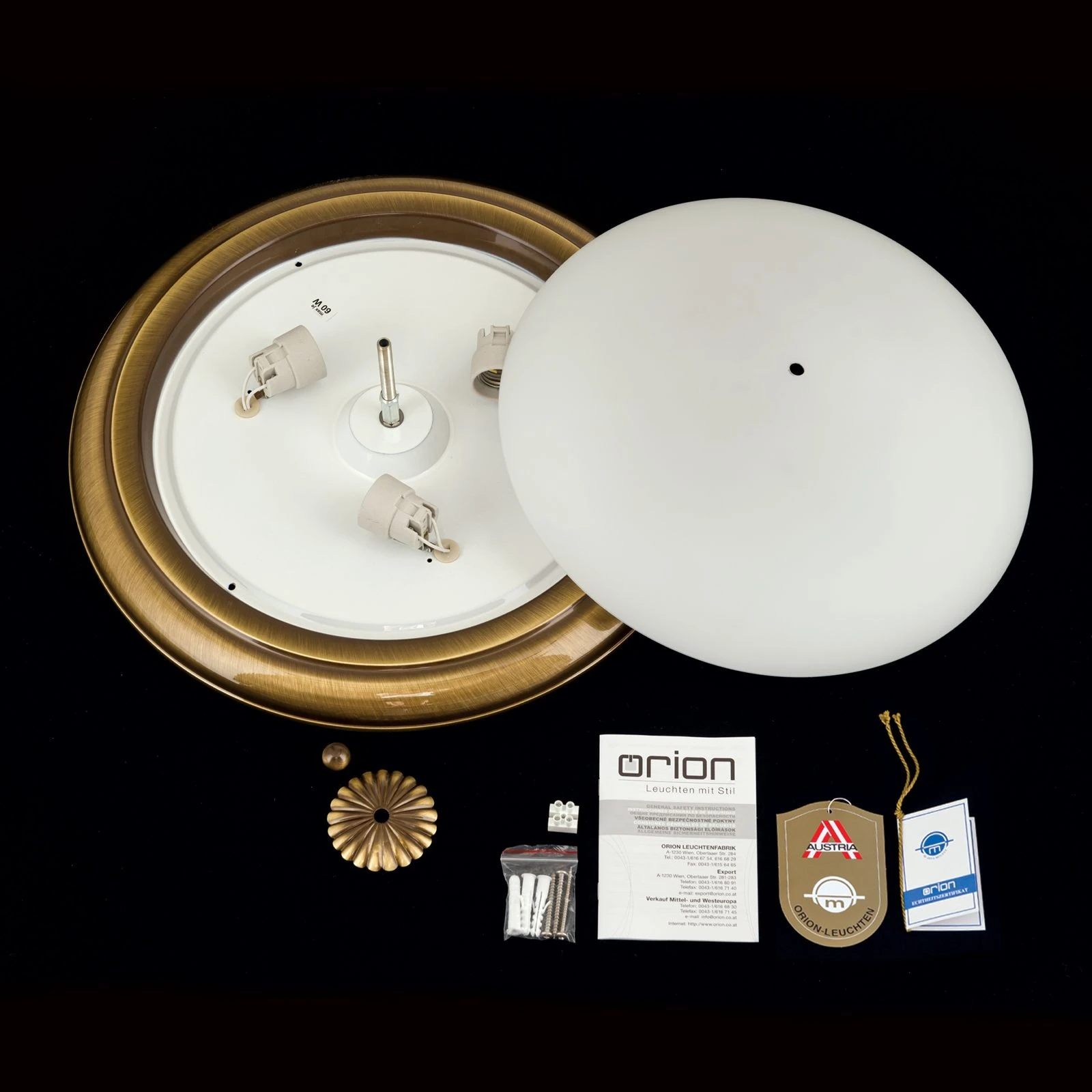 Plafonska lampa EMPIRE, antik mesing, sa opalno mat staklom, sa ukrasnim dugmetom, Ø 47 cm - 8