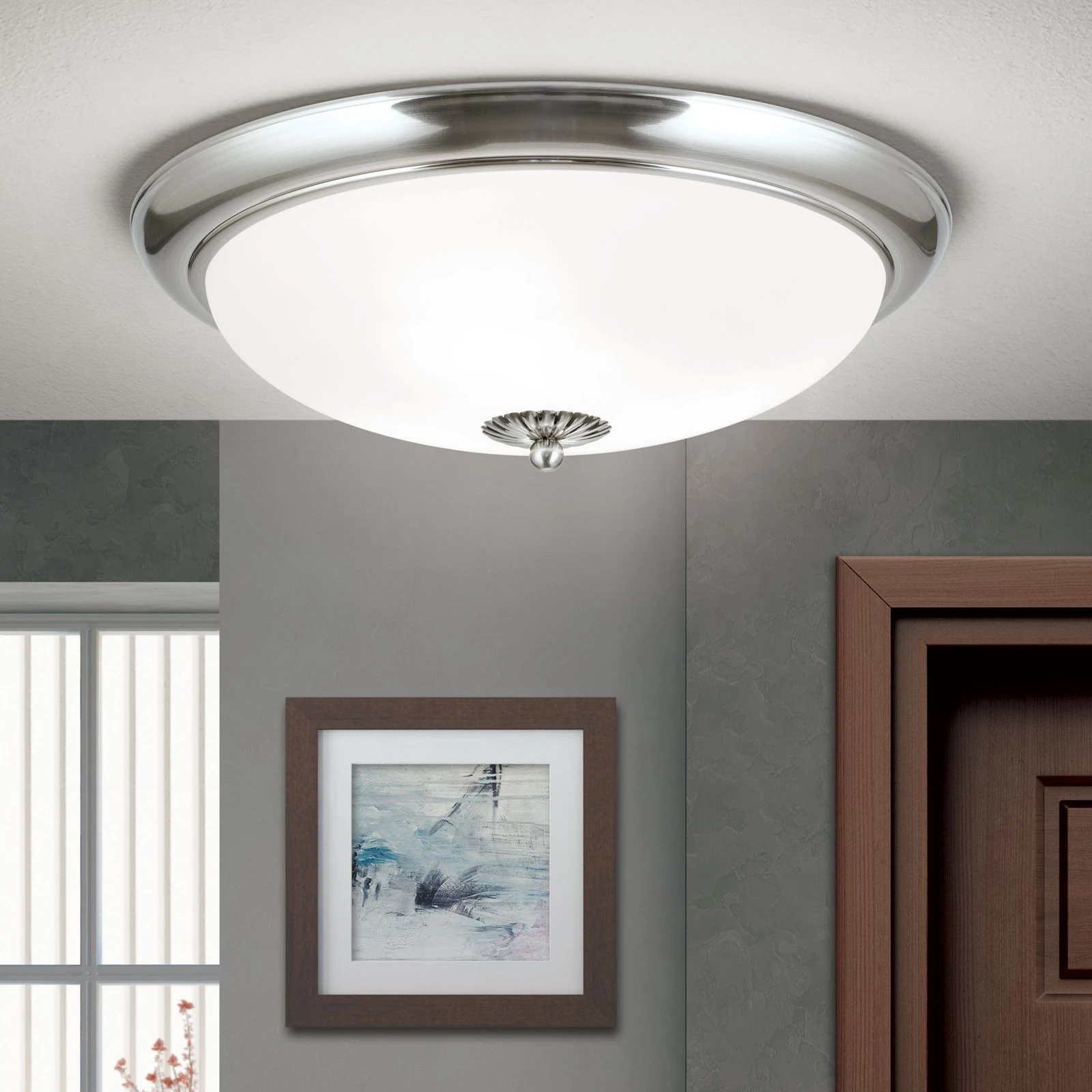 Plafonska lampa WIENER NOSTALGIE, Ø 47 cm, saten hrom, opal mat staklo - 1