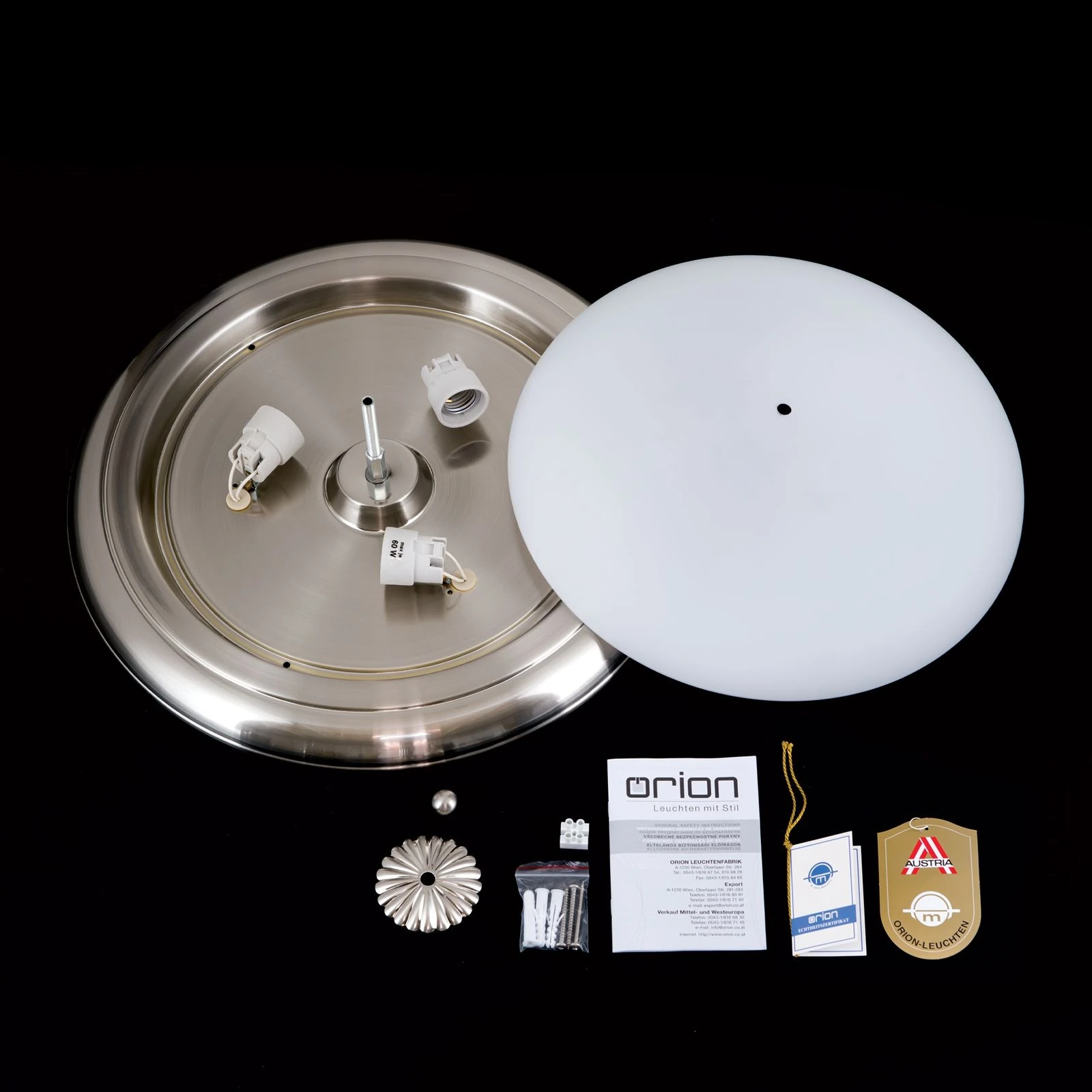 Plafonska lampa WIENER NOSTALGIE, Ø 47 cm, saten hrom, opal mat staklo - 8