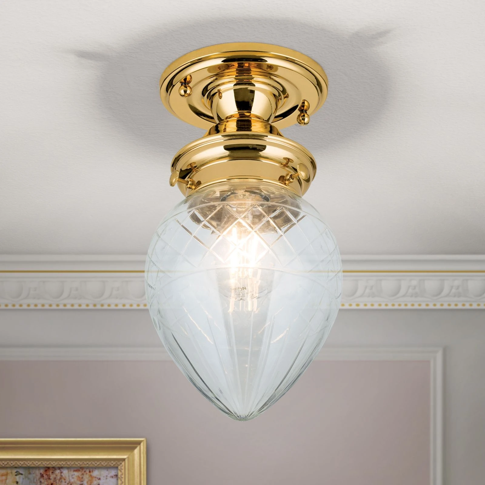 Plafonska lampa BUDAPEST, 24-karatno pozlaćena, prozirno brušeno staklo, 15 cm - 2